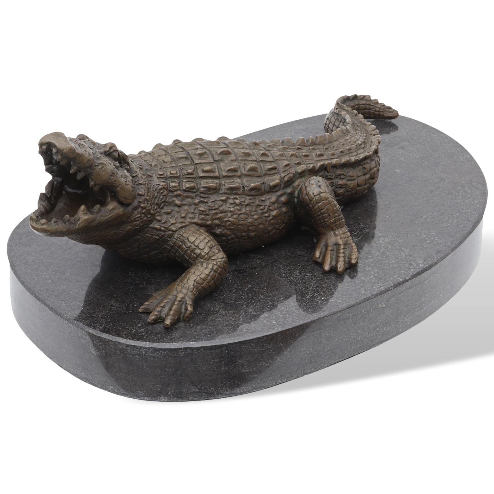 Bronzeskulptur Figur Krokodil Statue Alligator Reptil Antik-Stil 28cm