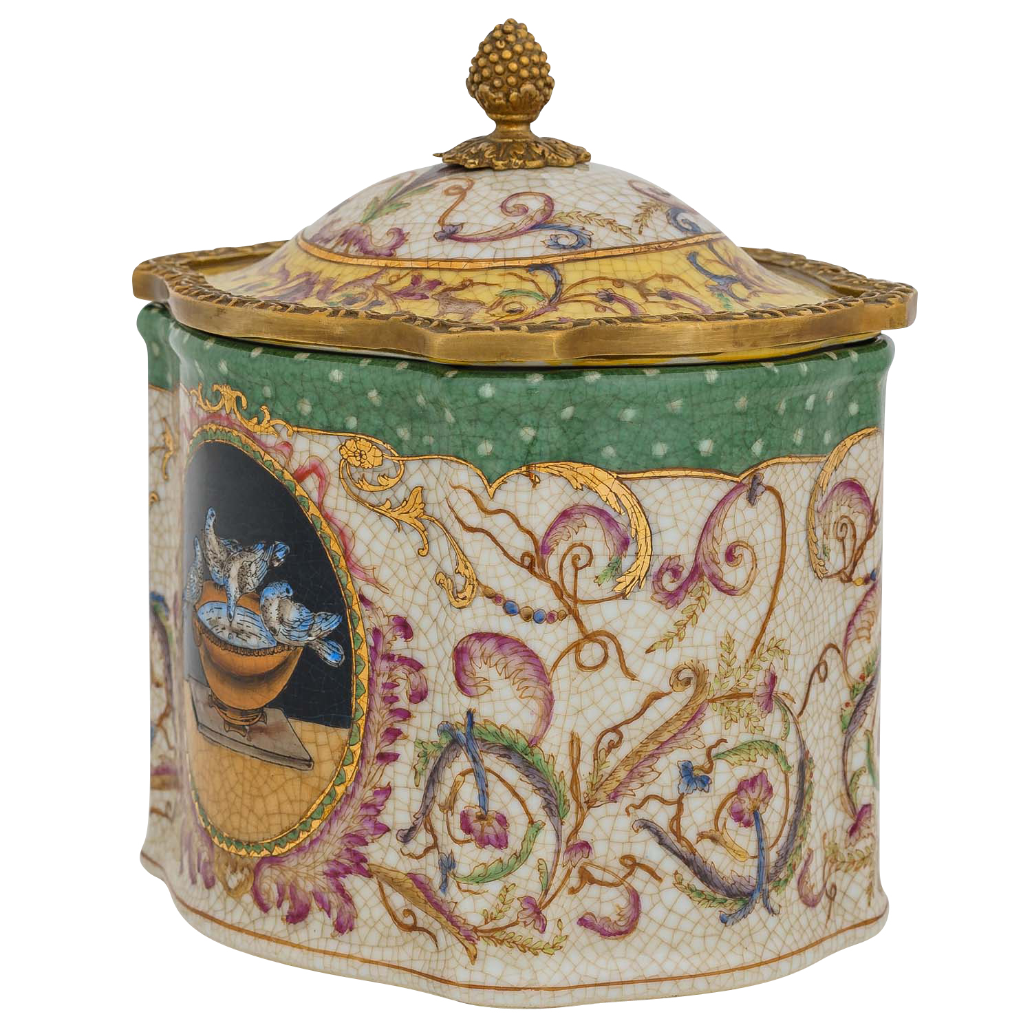PT-168-2 Porzellan Schatulle Schmuckschatulle Porzellanbox Dose Vögel Antik-Stil 18cm