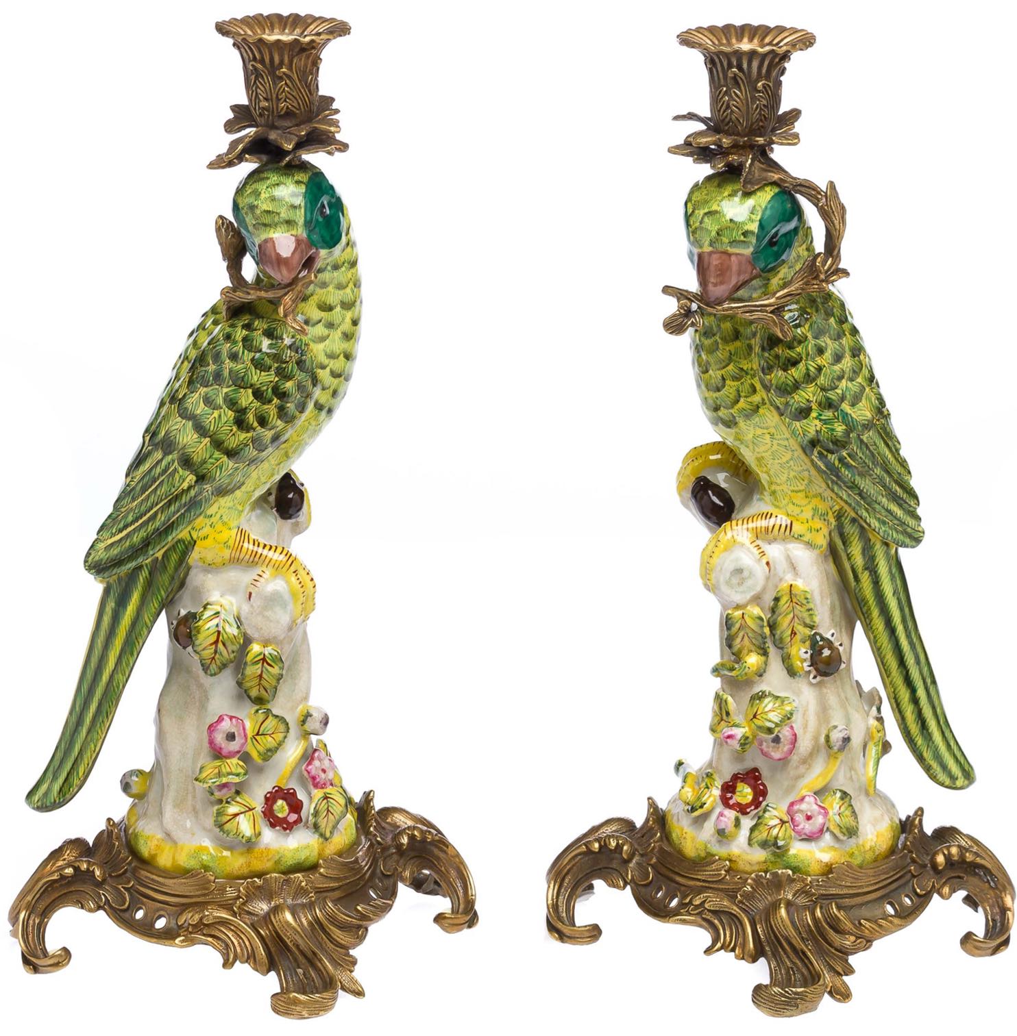 Paar Papagei Kerzenständer Porzellan antik Stil Kerzenleuchter 37cm candlestick