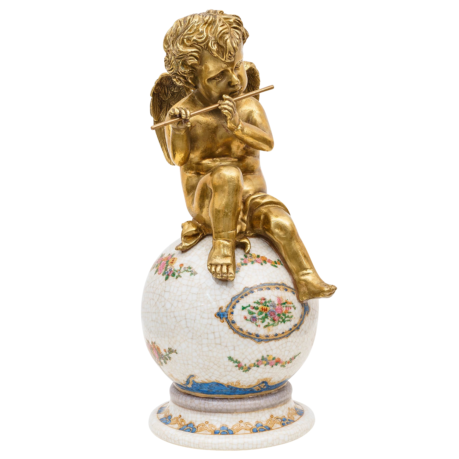 PT-199-10 Engel Paar Skulptur Kugel Porzellan Messing Antik-Stil 25cm