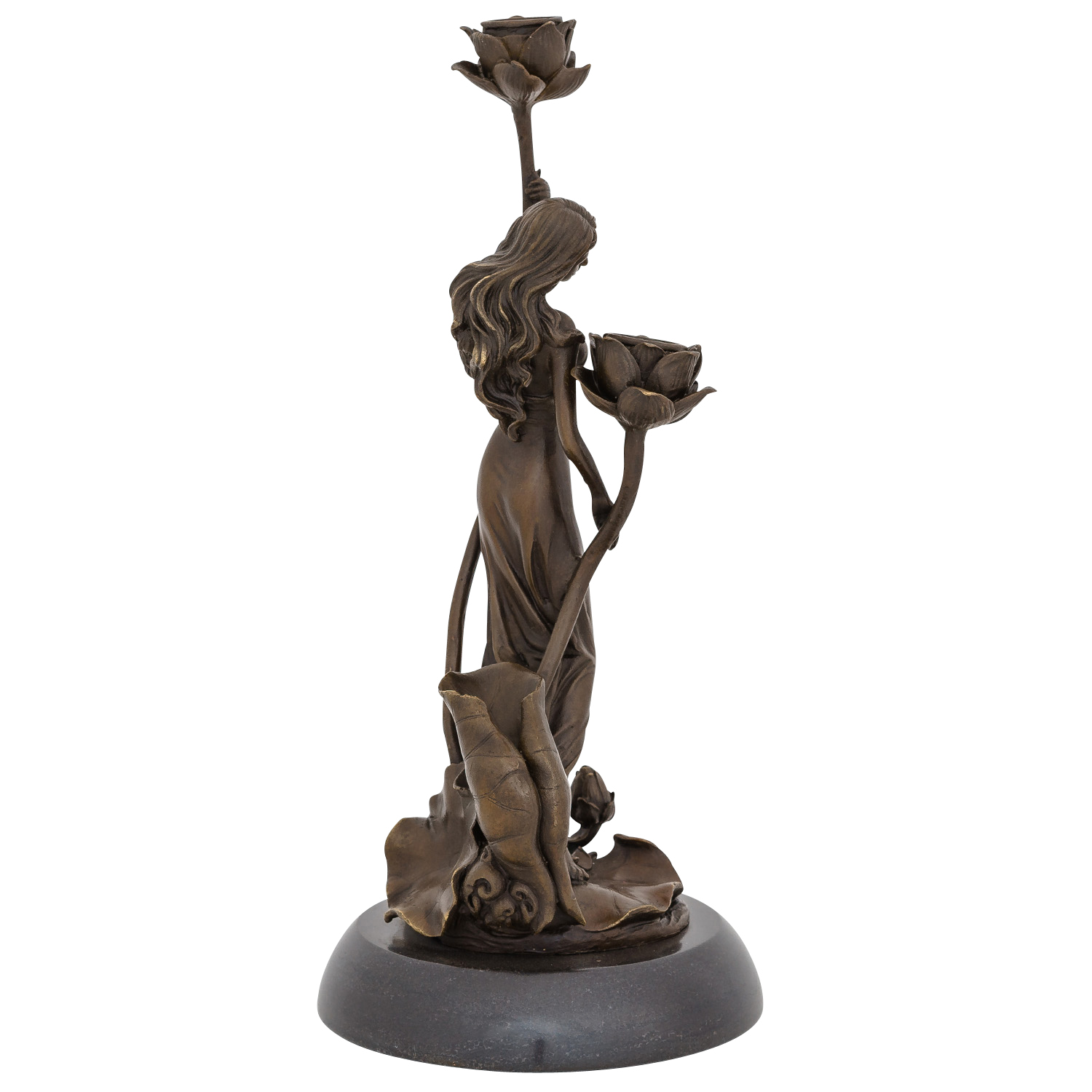 TM-51-3 Kerzenständer Bronzeskulptur Frau Rose im Antik-Stil Bronze Figur Statue 35cm