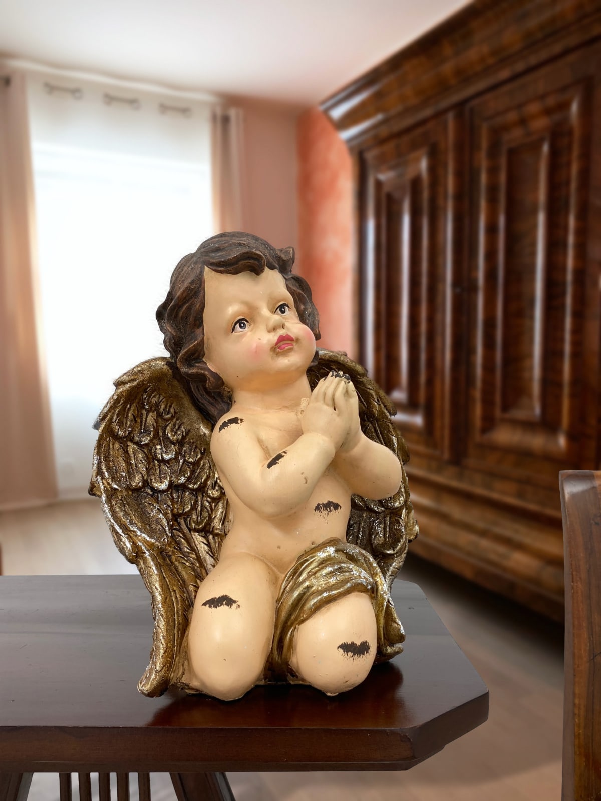 600DI214-8 Skulptur betender Engel Putte Figur Kunststein 26cm Antik-Stil