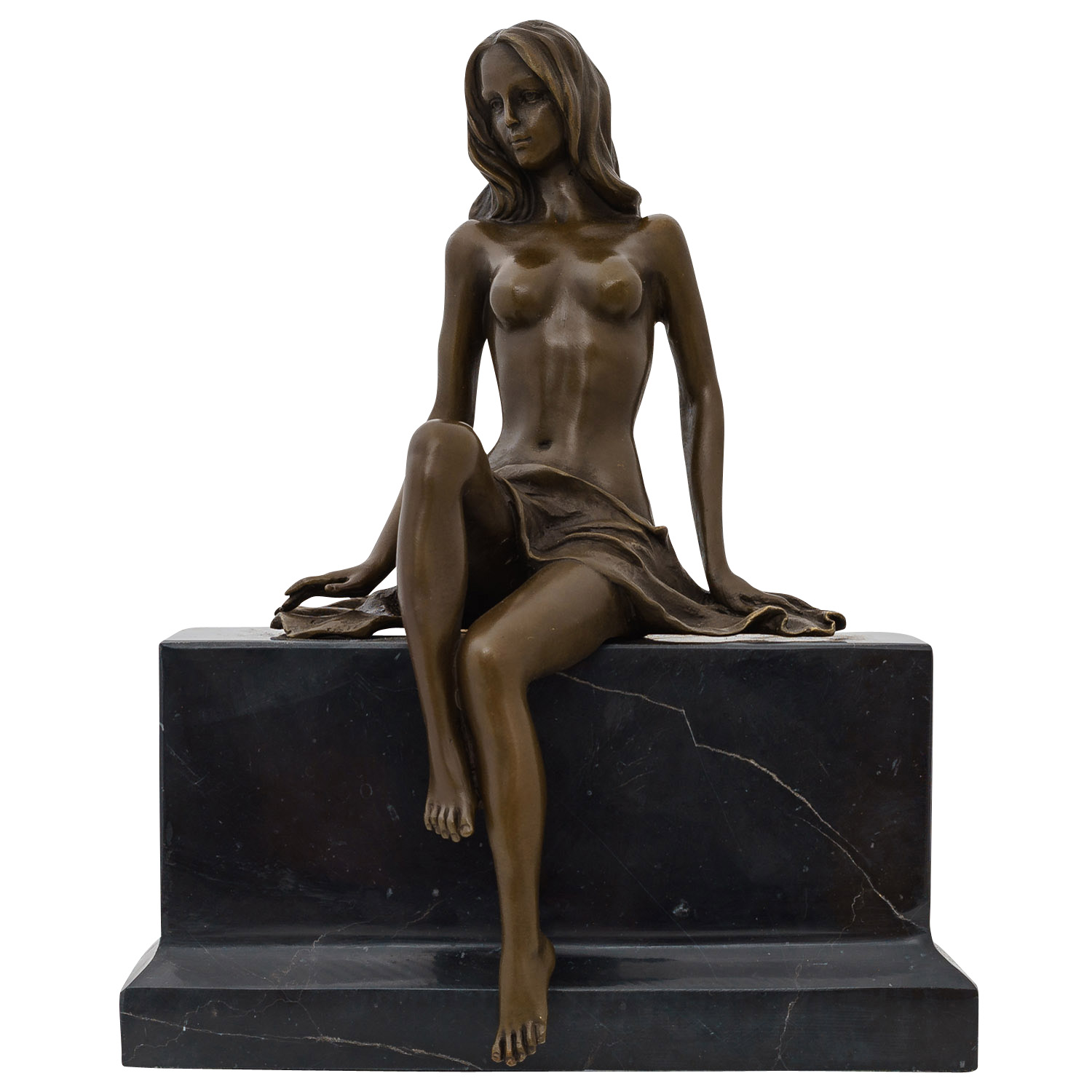 A bronze sculpture of a semi nude female 27cm