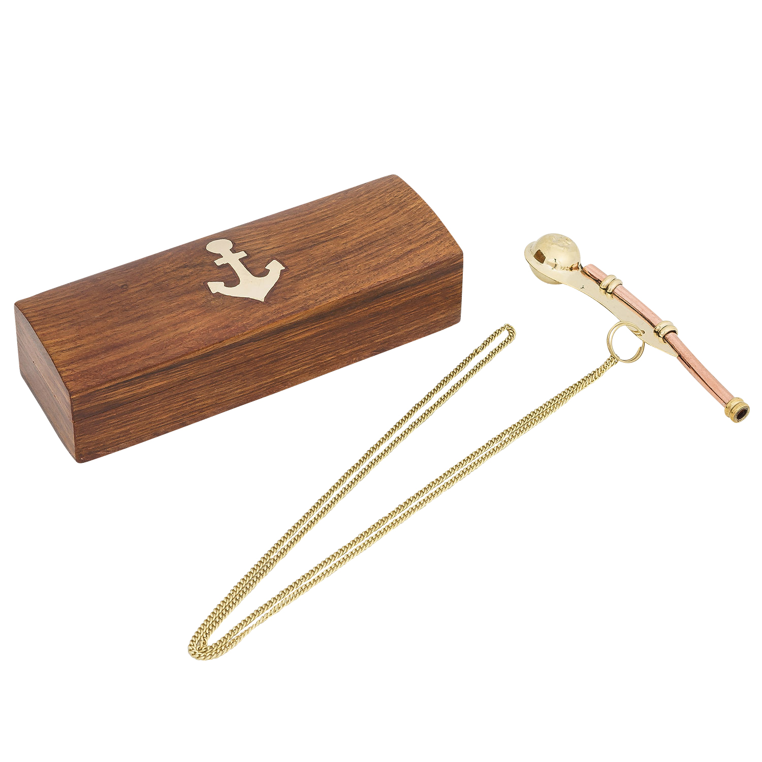 Aubaho-0273-2 Bootsmannspfeife Seemannspfeife Pfeife mit Box Pfeife Messing Holz Antik-Stil