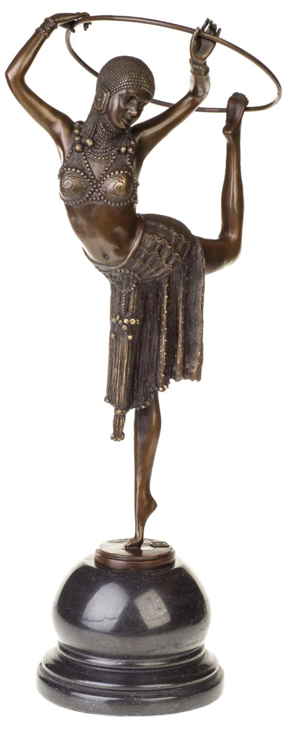 BT-165-02 Bronzeskulptur Tänzerin mit Ring Artdeco Bronze Figur Skulptur 54cm sculpture