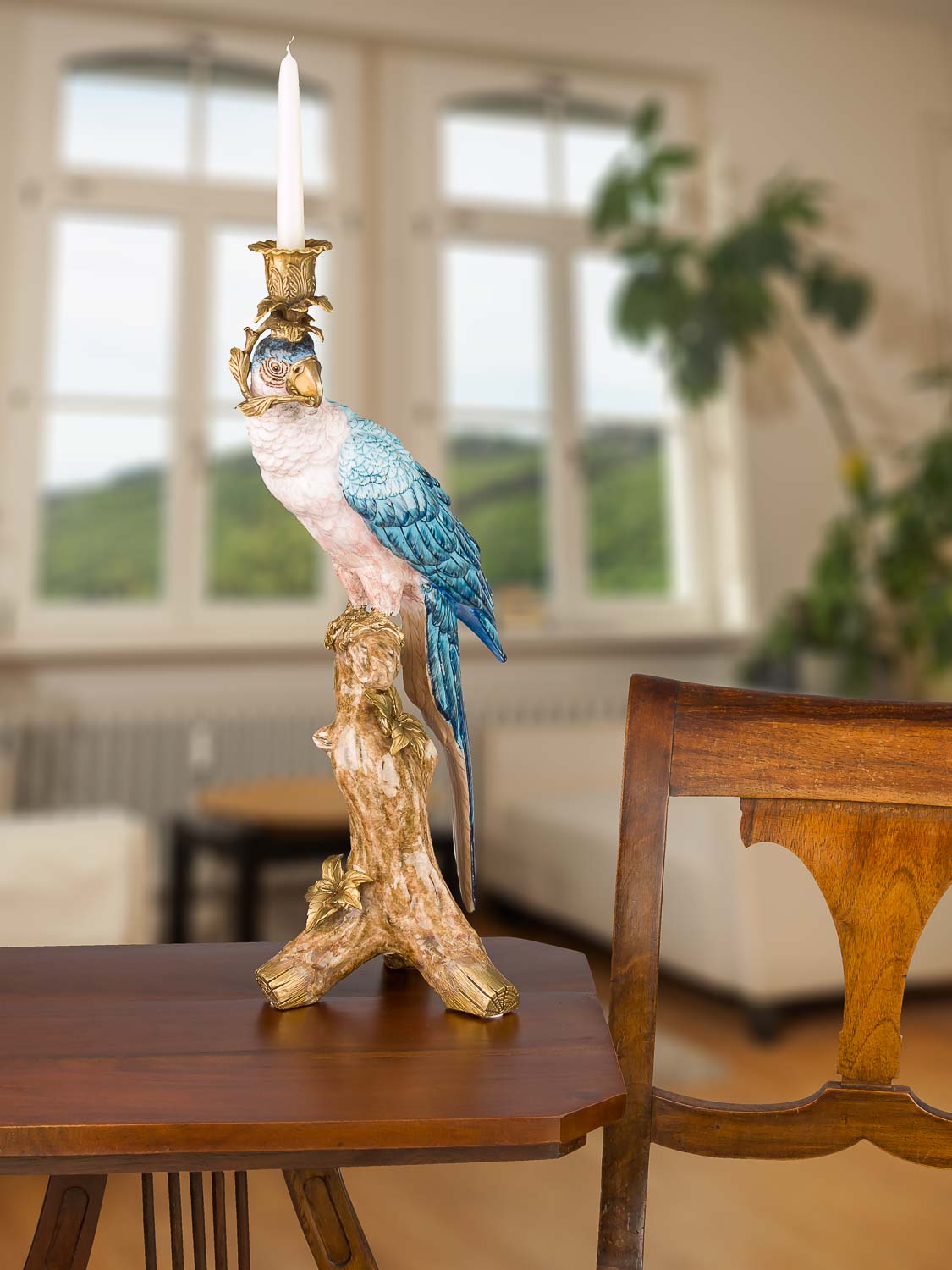 NN-16-07 Kerzenhalter Kerzenständer Papagei Porzellan Skulptur Antik-Stil 50cm Paar