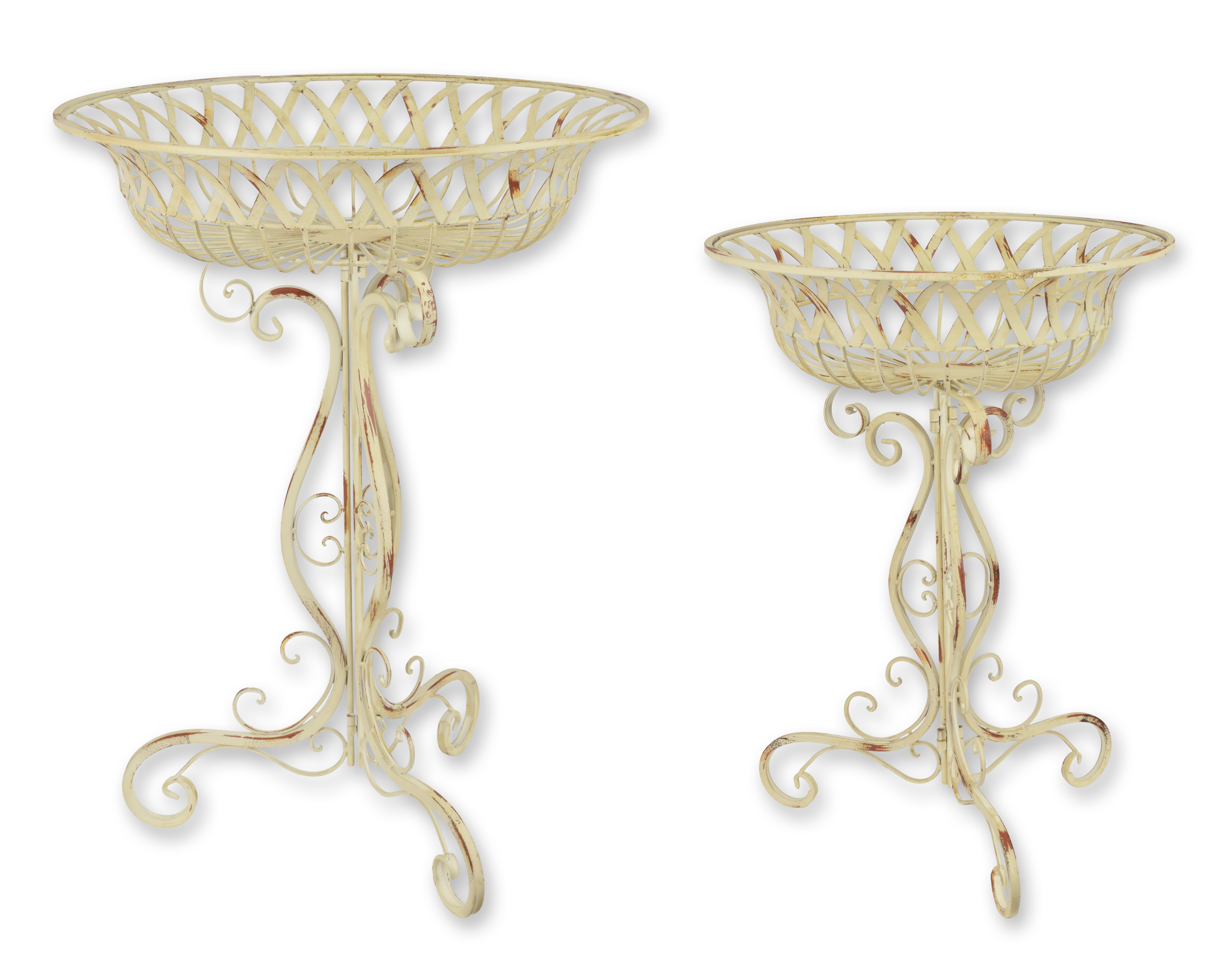 A pair of iron planters on stand replica retro design decoration A pair of iron planters on stand replica retro design decoration