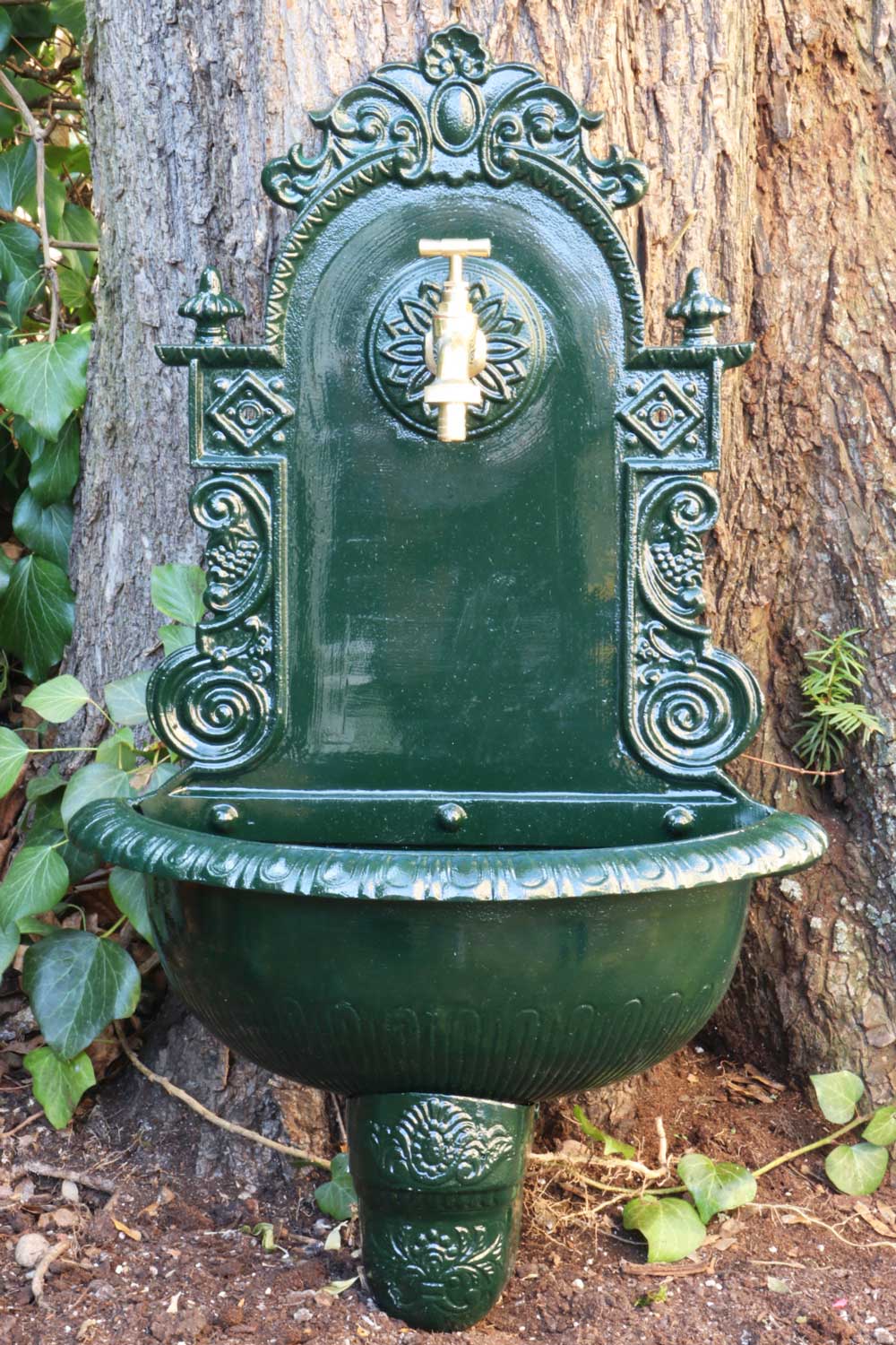 MT-201-DG-Wandbrunnen Brunnen 72cm Wandbrunnen grün Alu Waschbecken im Nostalgie Antik-Stil (c)