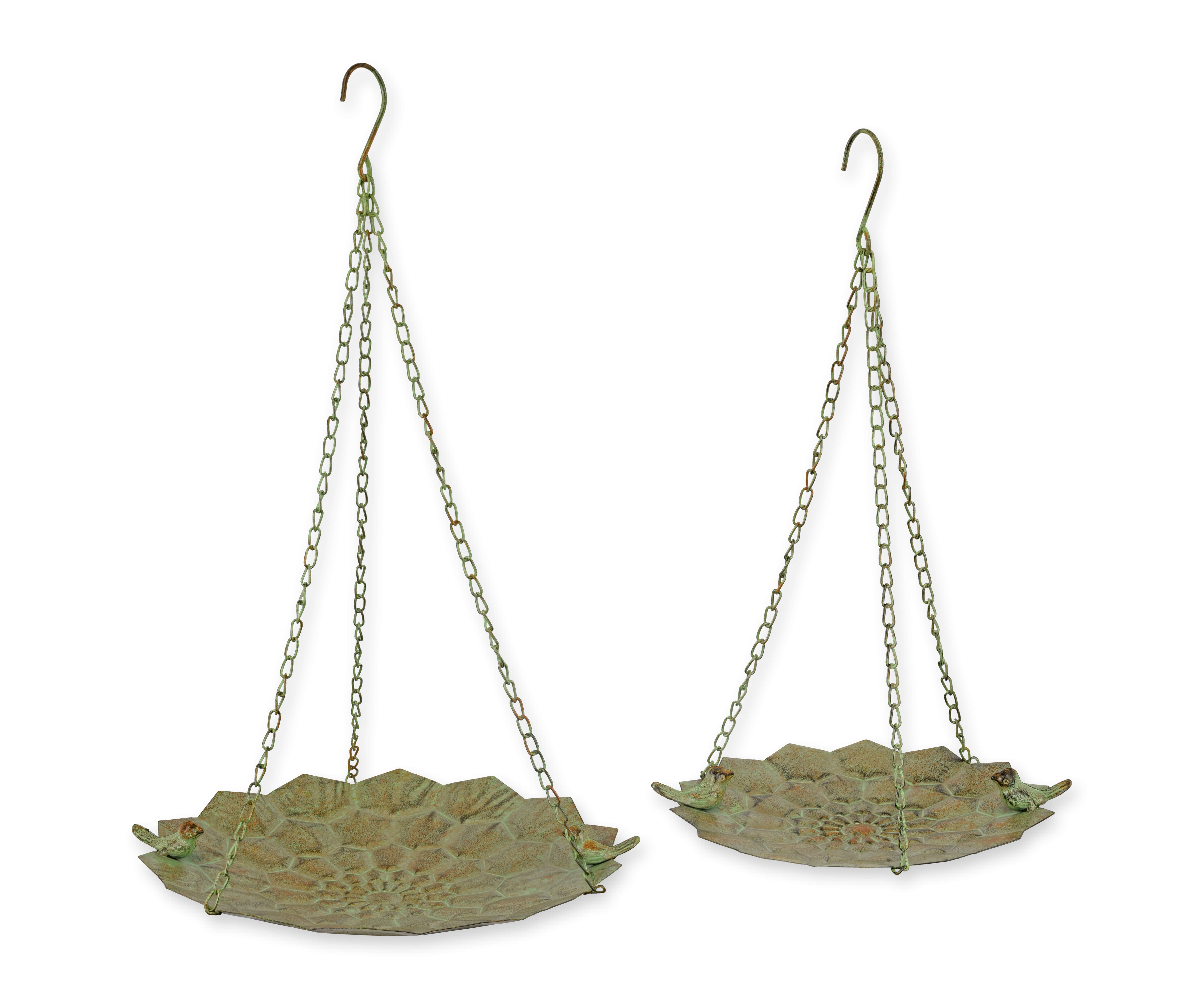 hängender pflanzer, garten schaukel, kette, vogelmotiv, metallplatte