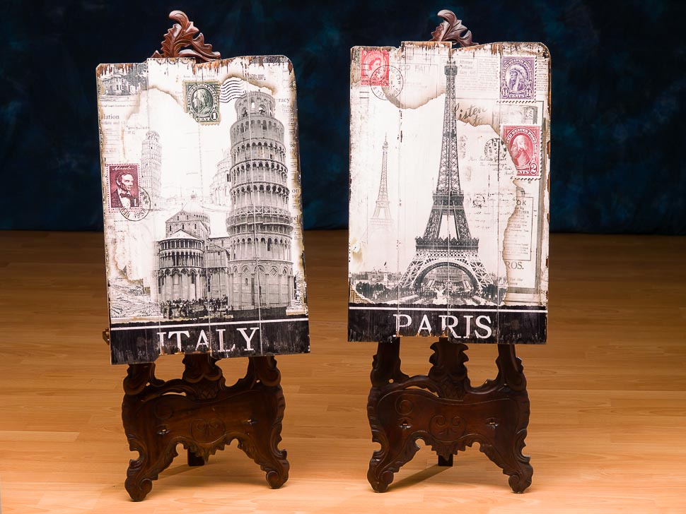 SK-19-2 2x BILD 60x40CM HOLZBILD HOLZTAFEL PISA ITALIEN PARIS FRANKREICH ANTIK STIL