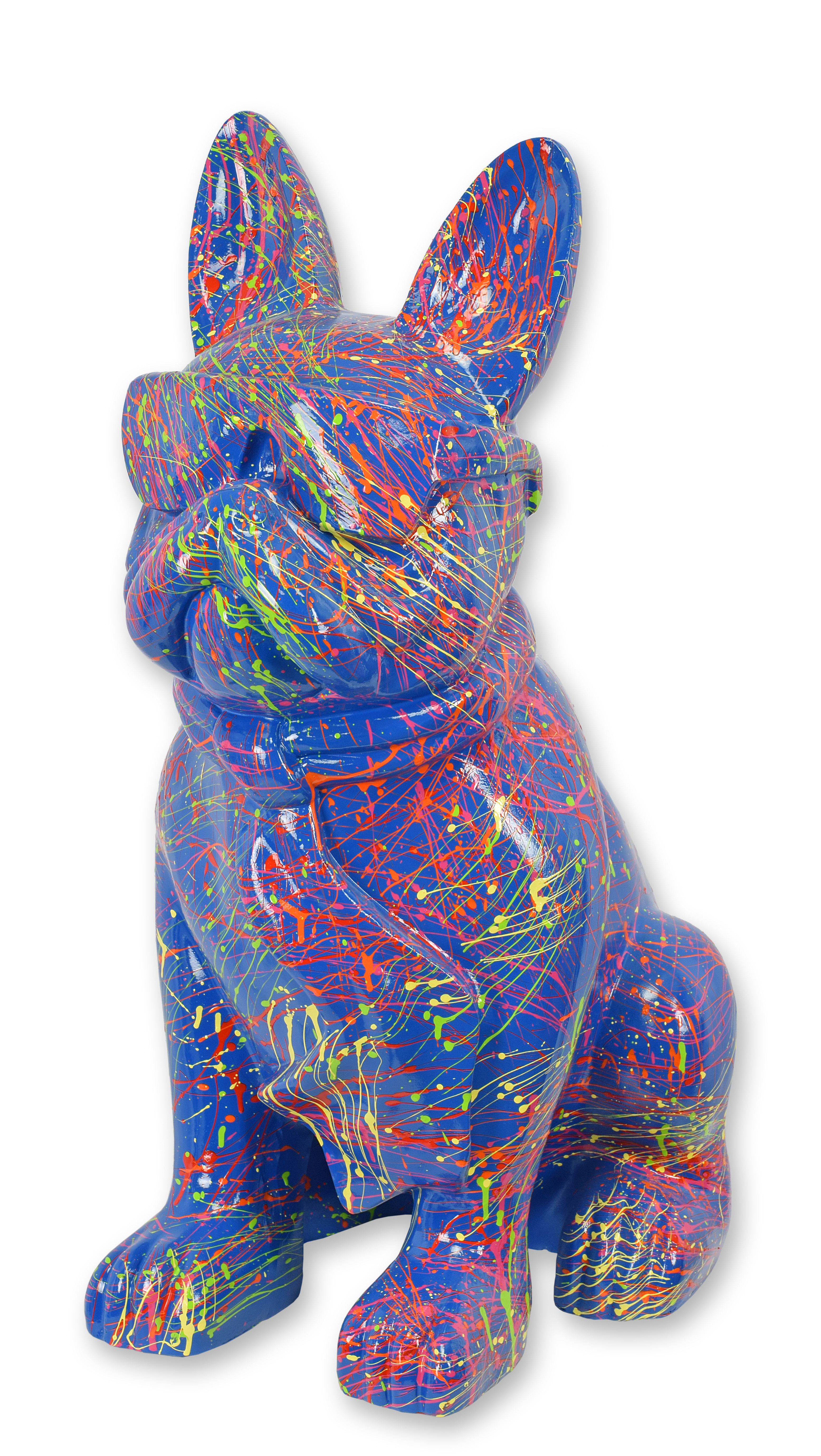 A resin bulldog with sunglasses and tie - blue splash replica retro design decoration