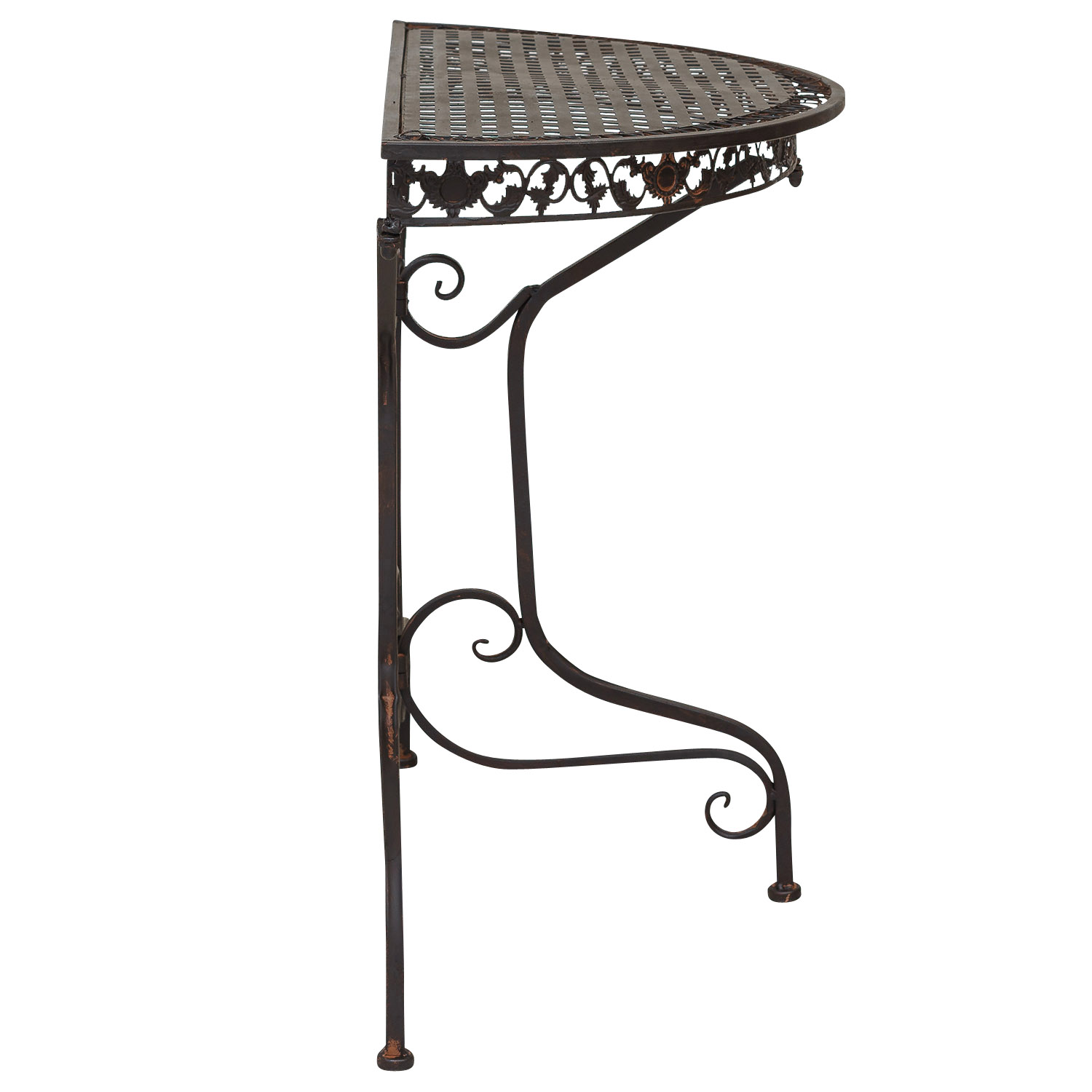 SW170200AB-4 Balkontisch Gartentisch Eisen Tisch Garten braun Antik-Stil halbrund Konsole