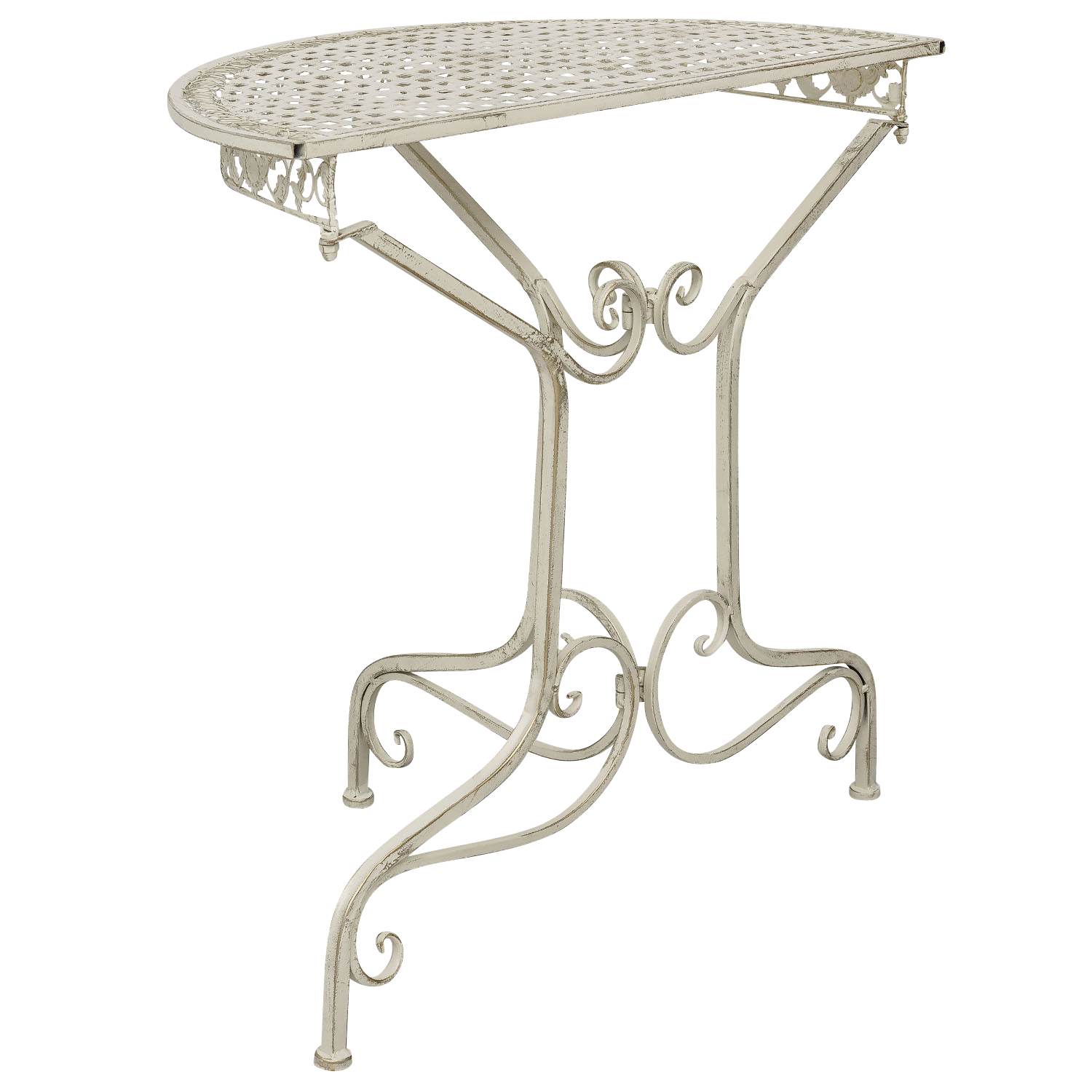 SW170200AW-6 Balkontisch Gartentisch Eisen Tisch Garten weiss Antik-Stil halbrund Konsole