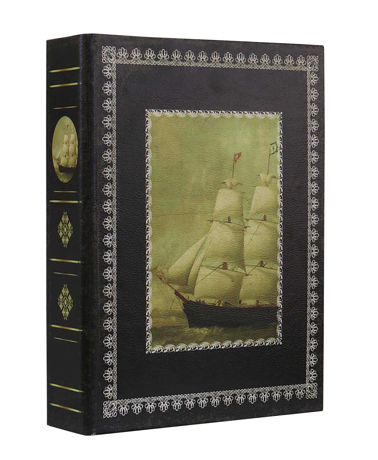 aubaho-501-gross Schatulle 25cm Schiff Zahlmappe Buchattrappe Segelschiff Schmucketui Buchsafe