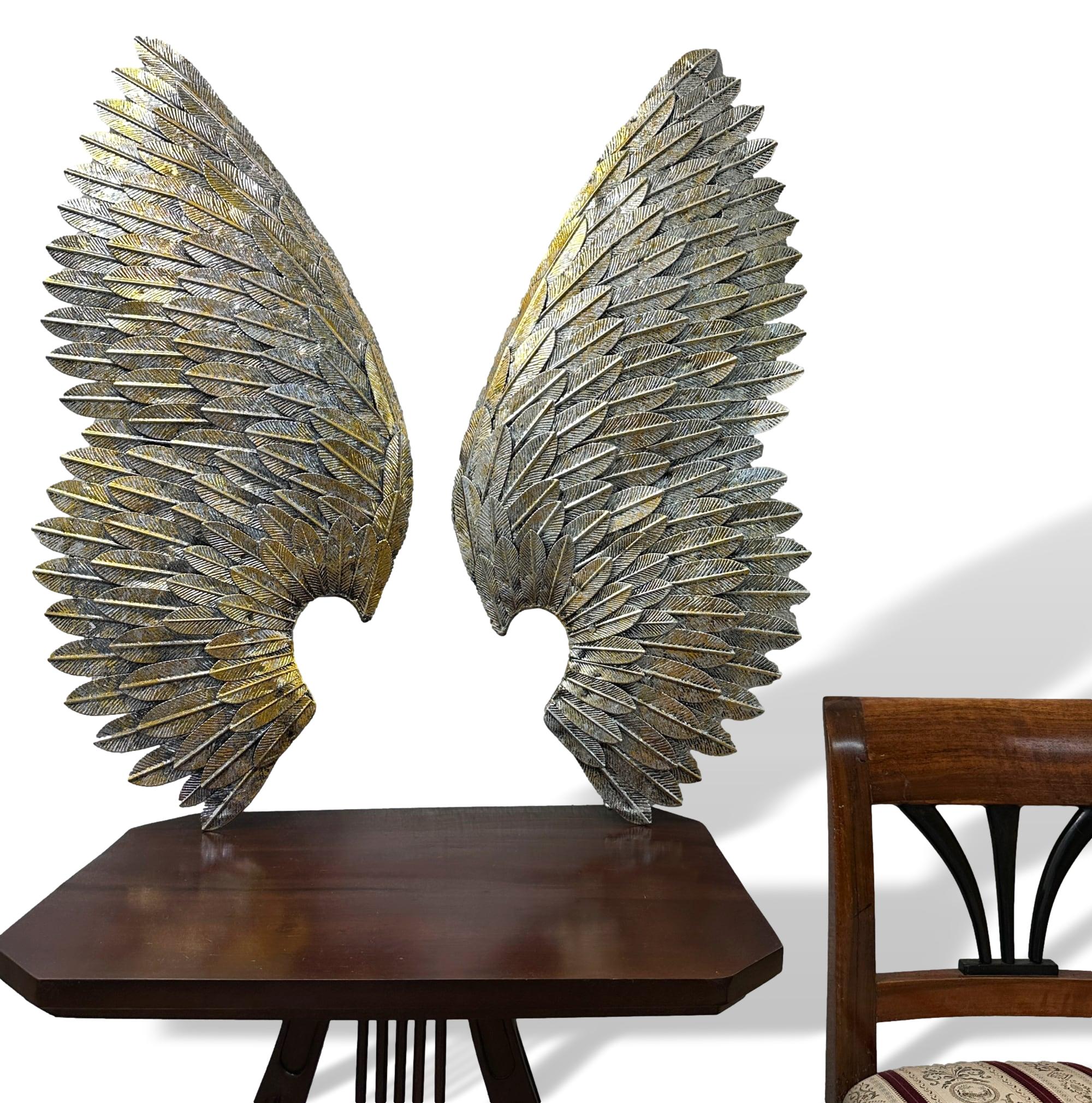 Flügel Paar Engel Engelsflügel Metall Wanddeko Wandskulptur Wandhänger Antik-Stil