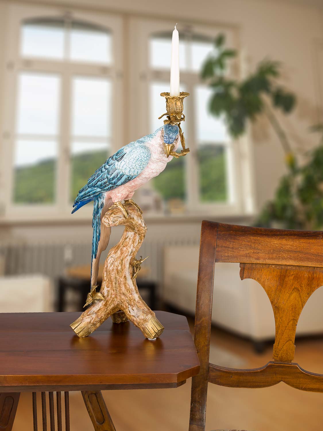 NN-15-07 Kerzenhalter Kerzenständer Papagei Porzellan Skulptur Antik-Stil 50cm Paar
