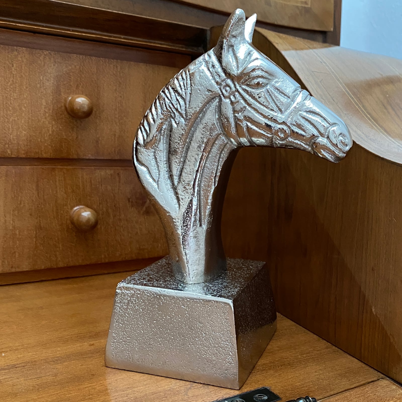 aubaho-22585-5 Skulptur Pferd 19cm Büste Pferdekopf Statue Figur Aluminium Antik-Stil
