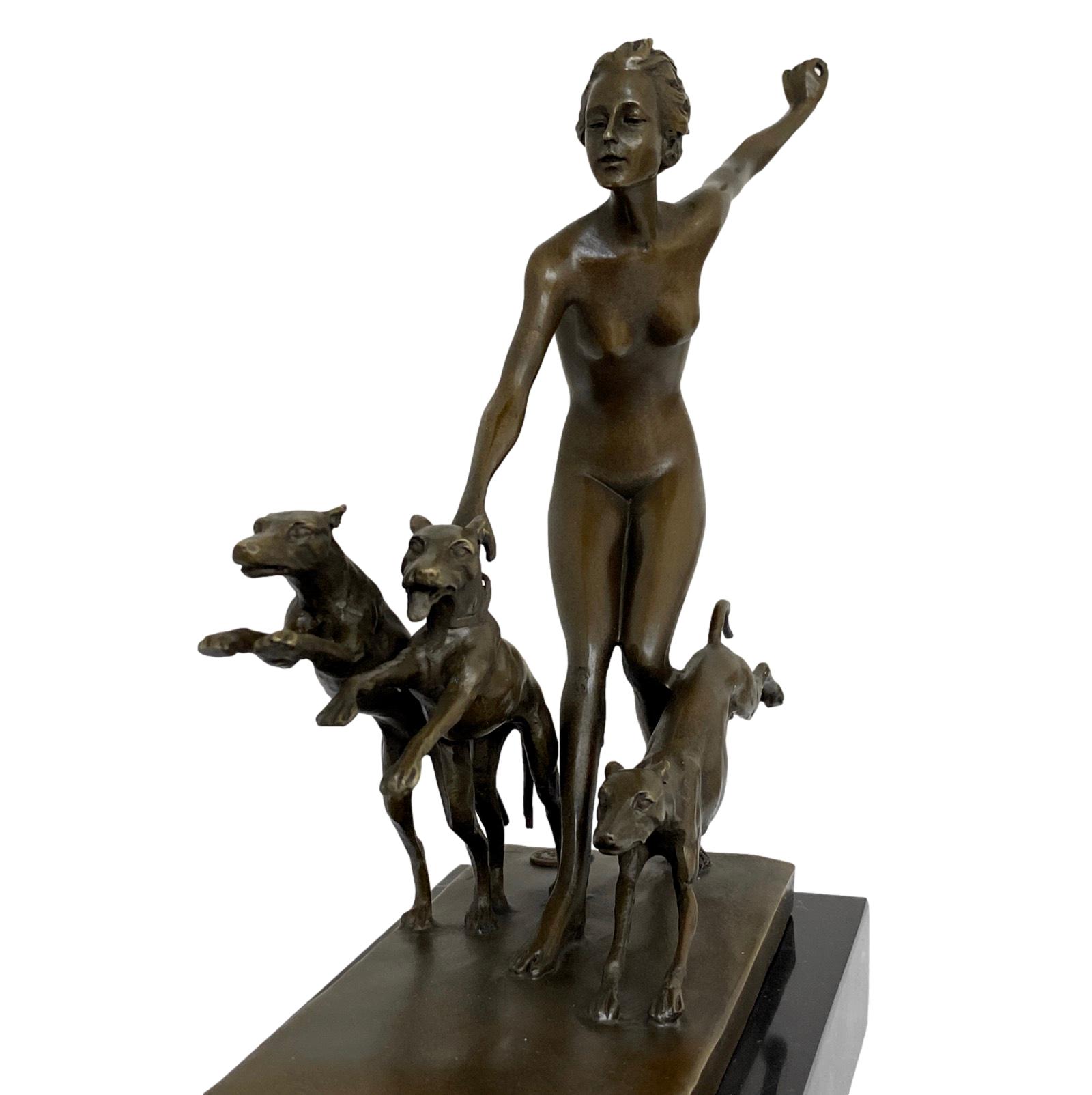 Bronzeskulptur Figur Göttin Diana Hund nach Lorenzl Antik-Stil Replik Kopie (d)