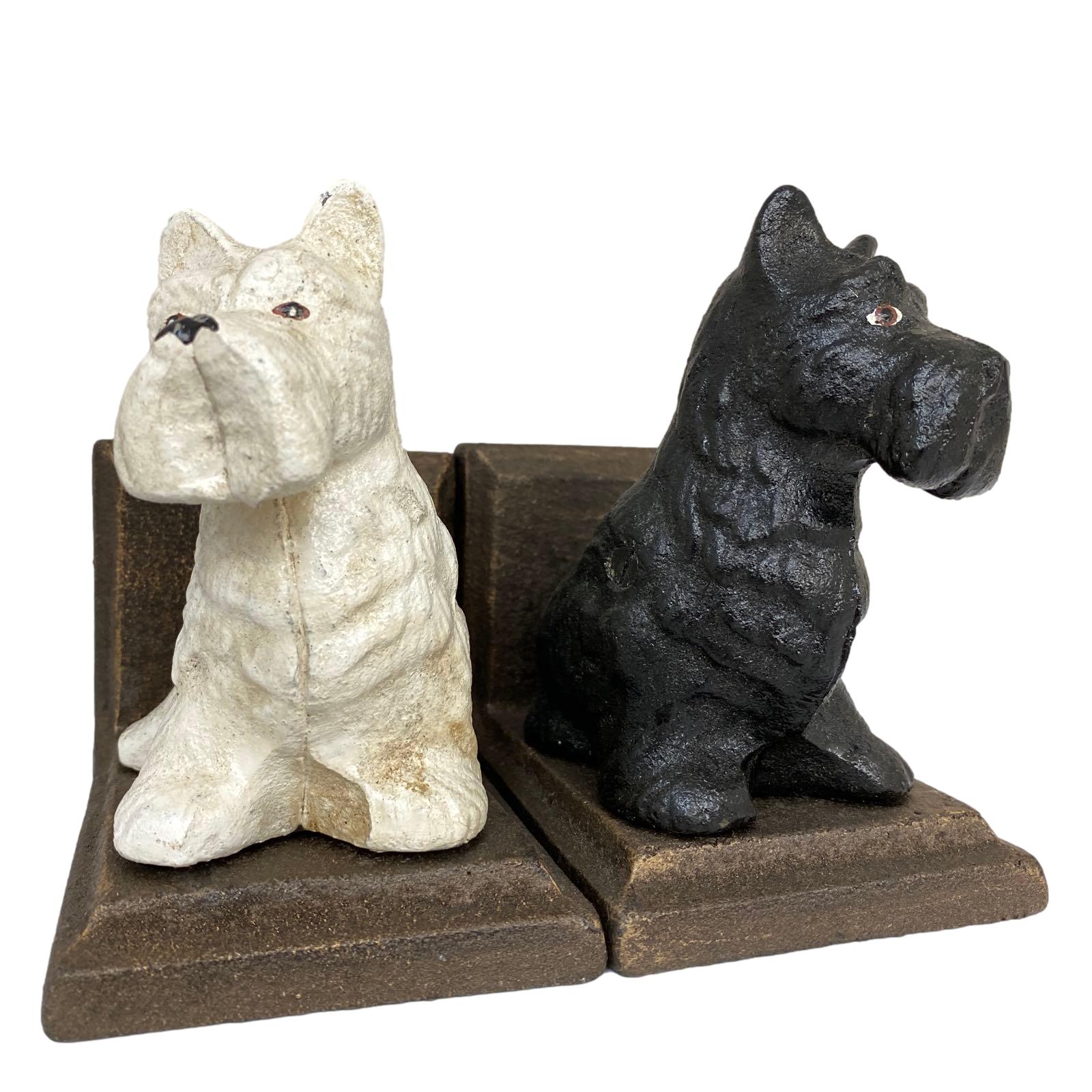 XL-47-5_clipped_rev_1 2 Buchstützen Buchständer Scottish Terrier Hund Figur Eisen 32cm Antik-Stil