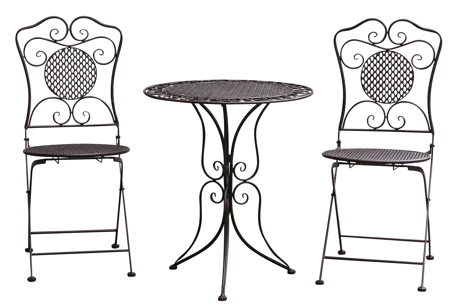 Gartenset Tisch +2x Stuhl Eisen Gartengarnitur braun Bistroset Metall Garten Set