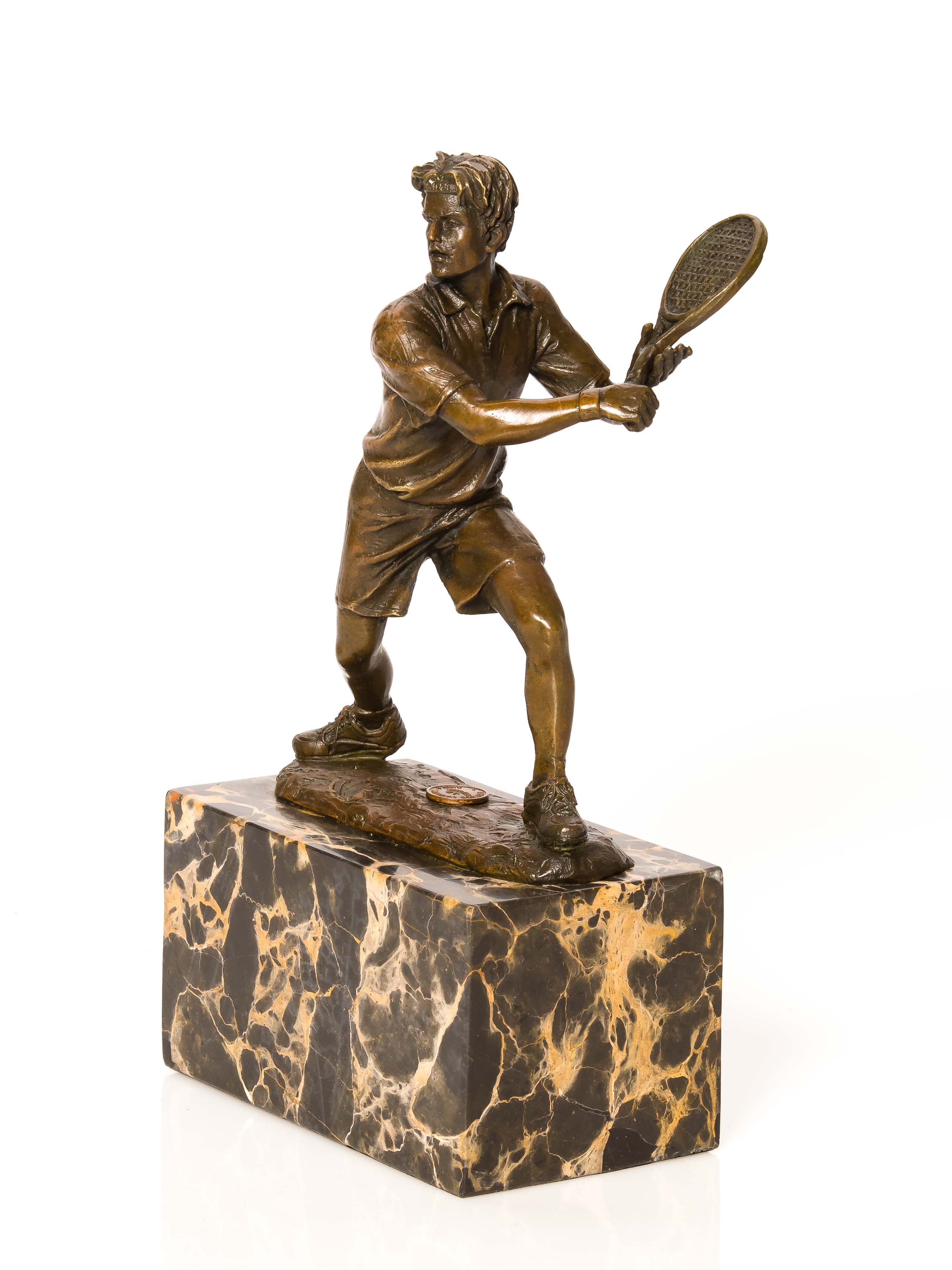 SL-25-4 BRONZE TENNISSPIELER TENNIS POKAL BRONZEFIGUR BRONZESKULPTUR FIGUR ANTIK STIL
