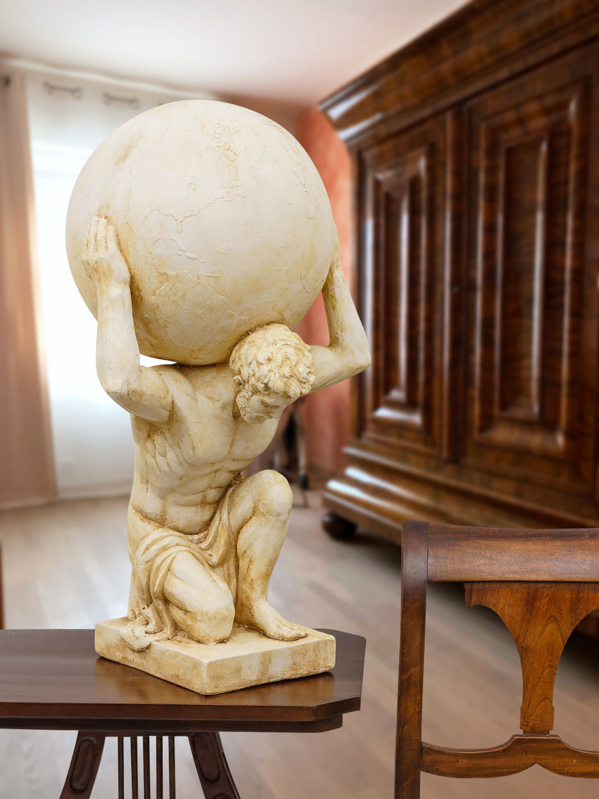 TZ-17-9 XL Atlas Titan Weltkugel Skulptur Figur Statue Garten Haus Antik-Stil 69cm