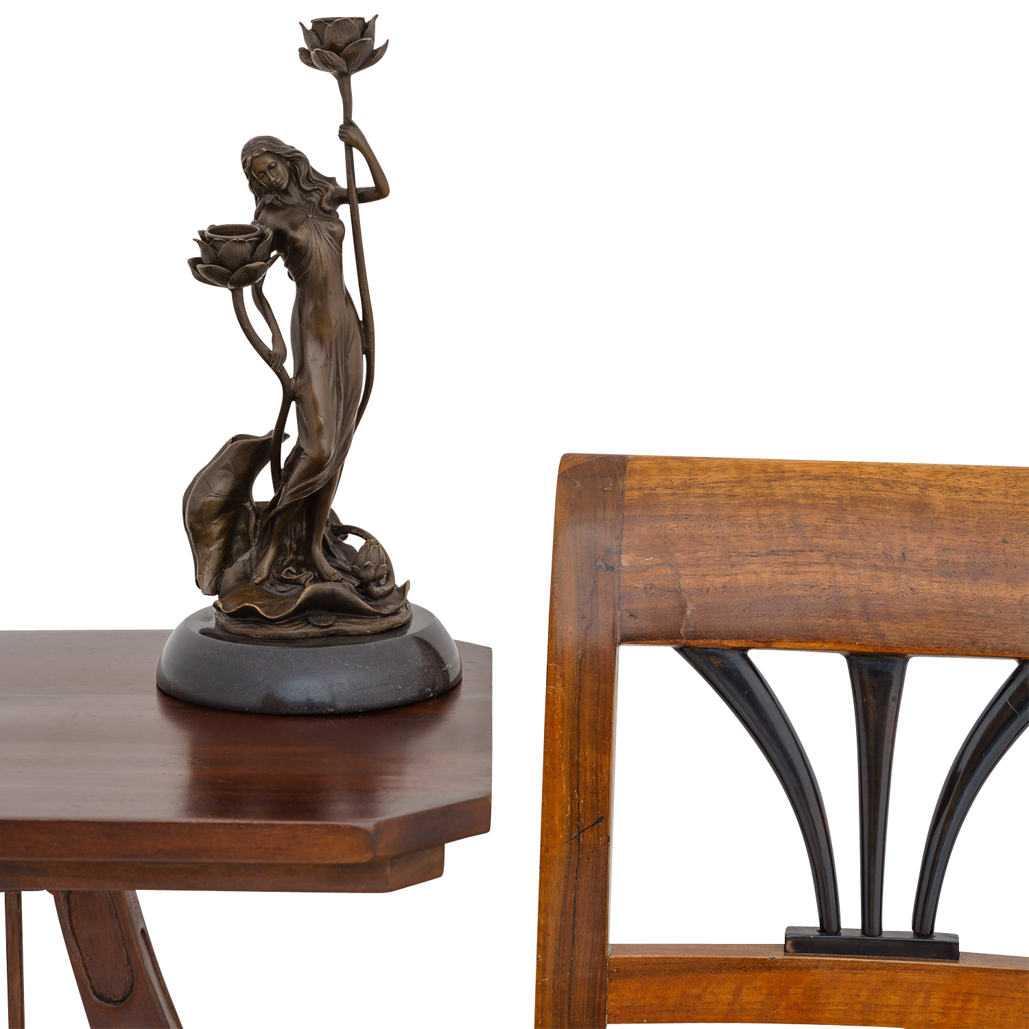 TM-51-10 Kerzenständer Bronzeskulptur Frau Rose im Antik-Stil Bronze Figur Statue 35cm