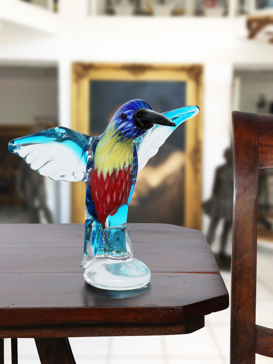 Glasfigur Figur Skulptur Kolibri Vogel Glas Glasskulptur Murano Antik-Stil 25cm