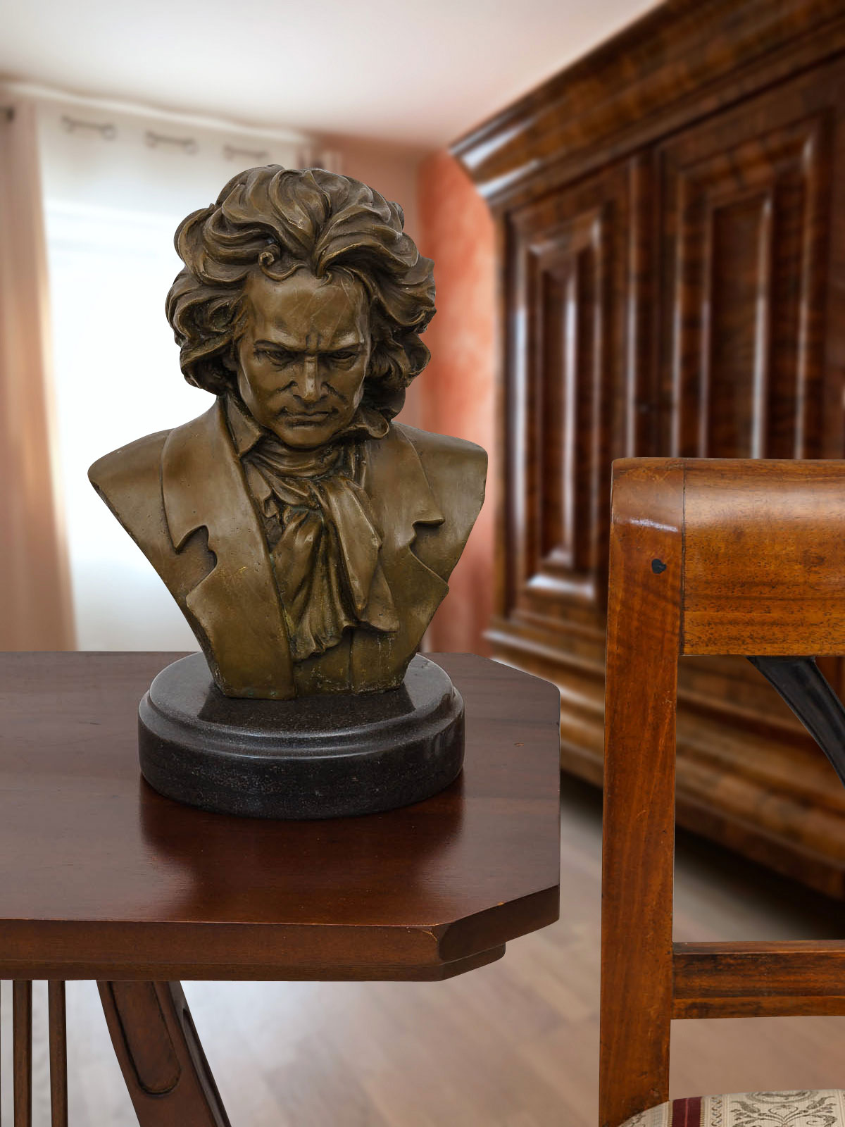 Bronzefigur Ludwig van Beethoven Komponist Pianist Büste Skulptur Figur 30cm
