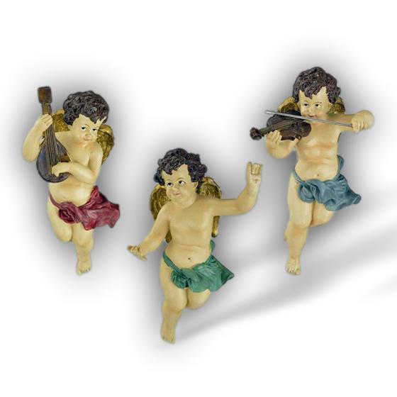 NC-60aub 3er Set Engel Skulptur Figur Weihnachten Kunststein 26cm Antik-Stil