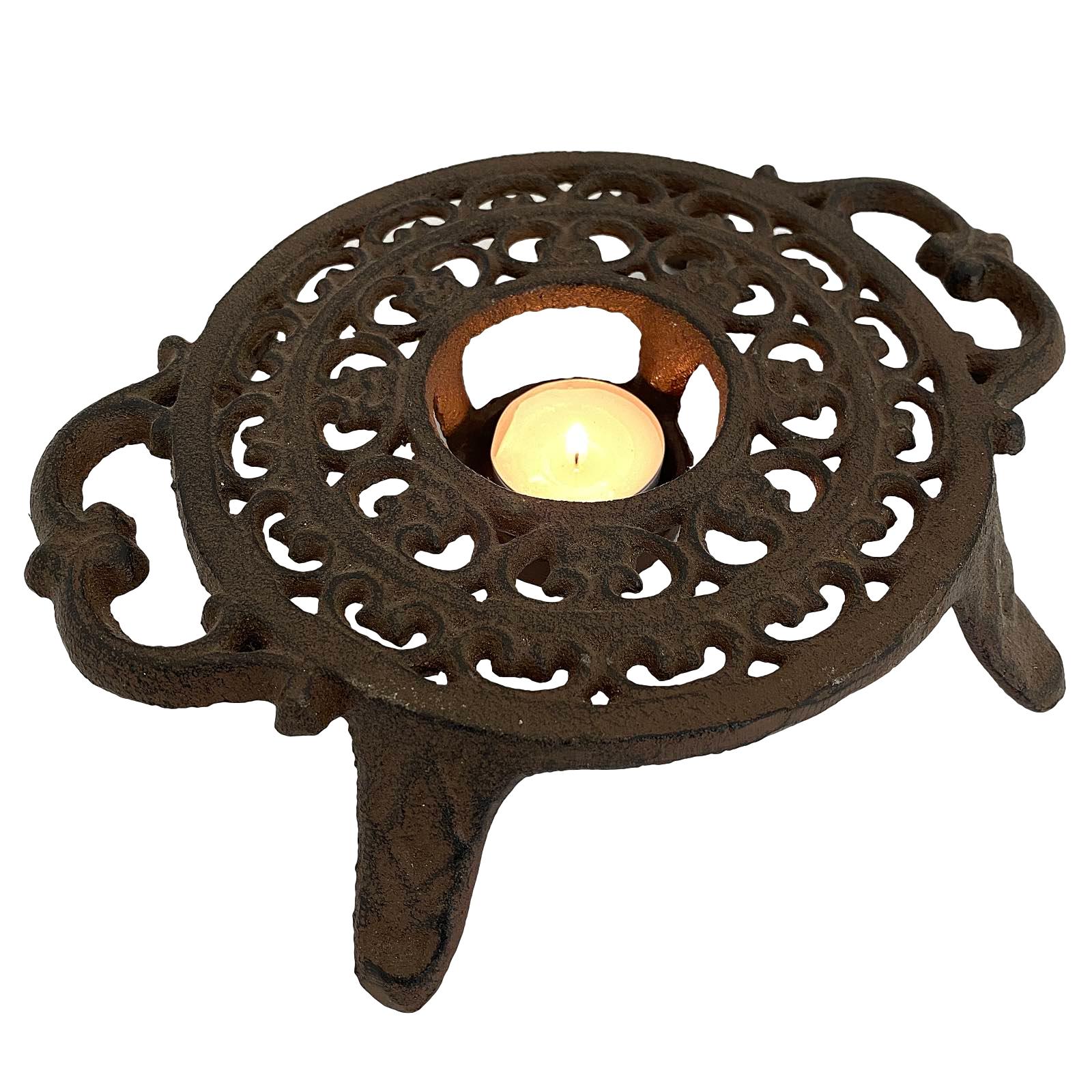 HA-32-50 Stövchen Teewärmer Warmhalteplatte Kerzenhalter Eisen Antik-Stil 24cm