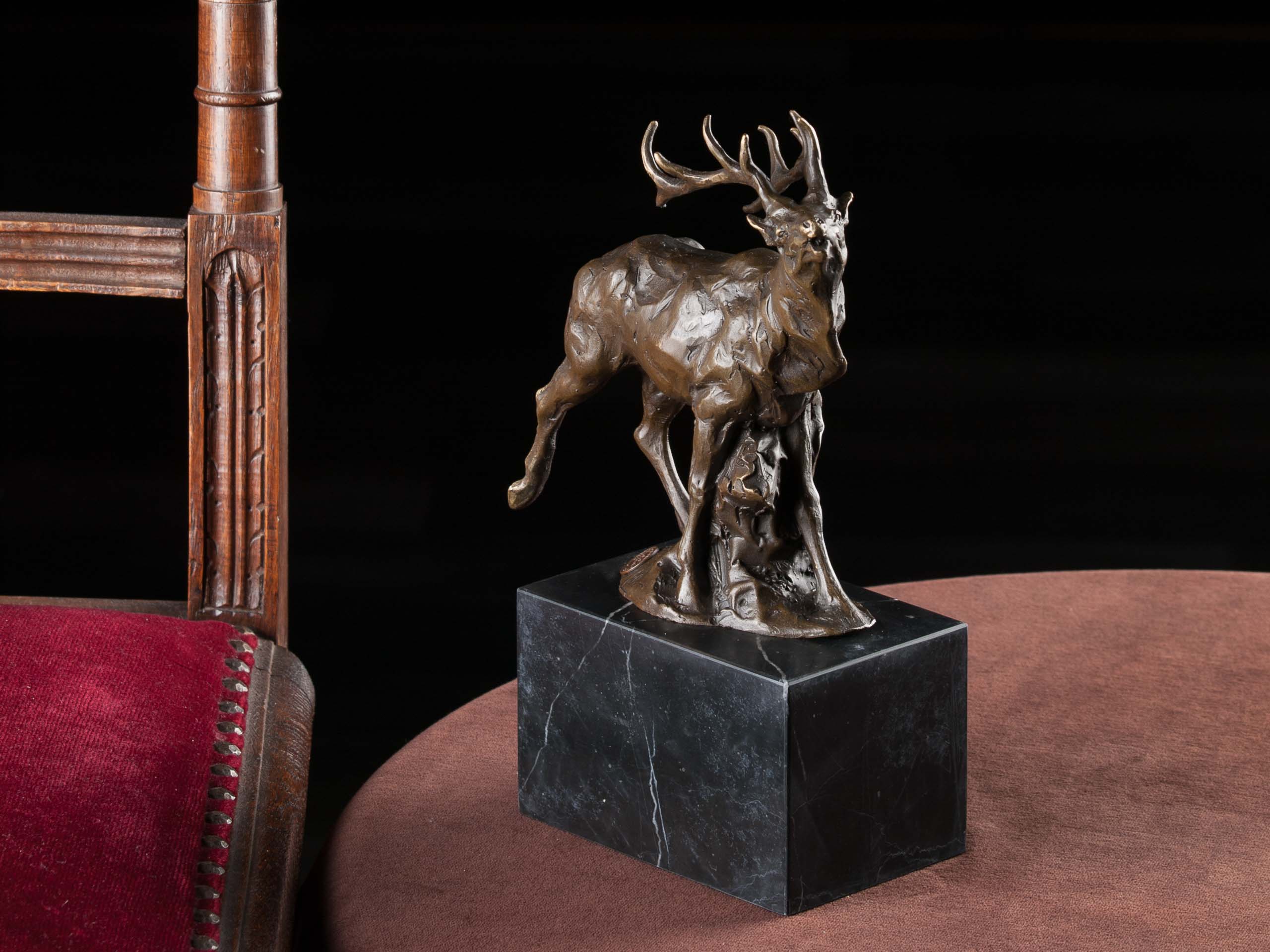 2015-10-17_Auktionshaus_089 BRONZESKULPTUR HIRSCH BRONZE SKULPTUR MARMOR JÄGER JAGD RÖHRENDER