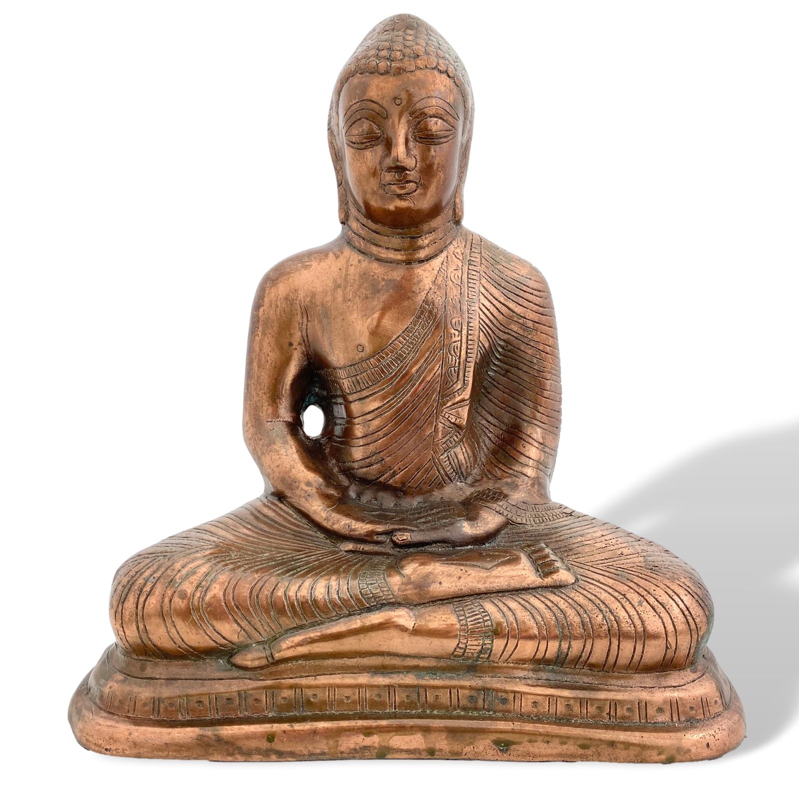 Aubaho-8419-1 Buddha Statue 35cm Aluminium Kupfer Finish Sitzender Budda Skulptur Antik-Stil