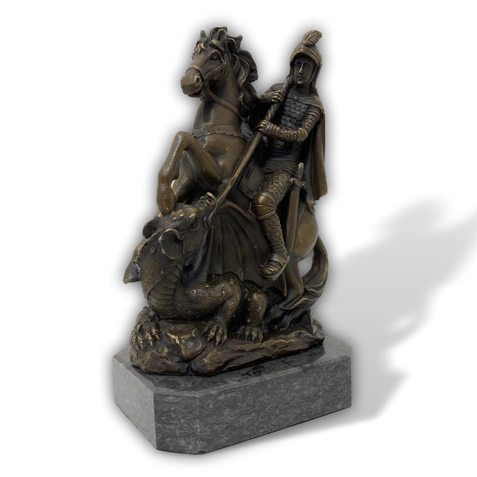 Skulptur Bronze Figur St.Georg der Drachentöter Mythologie Antik-Stil