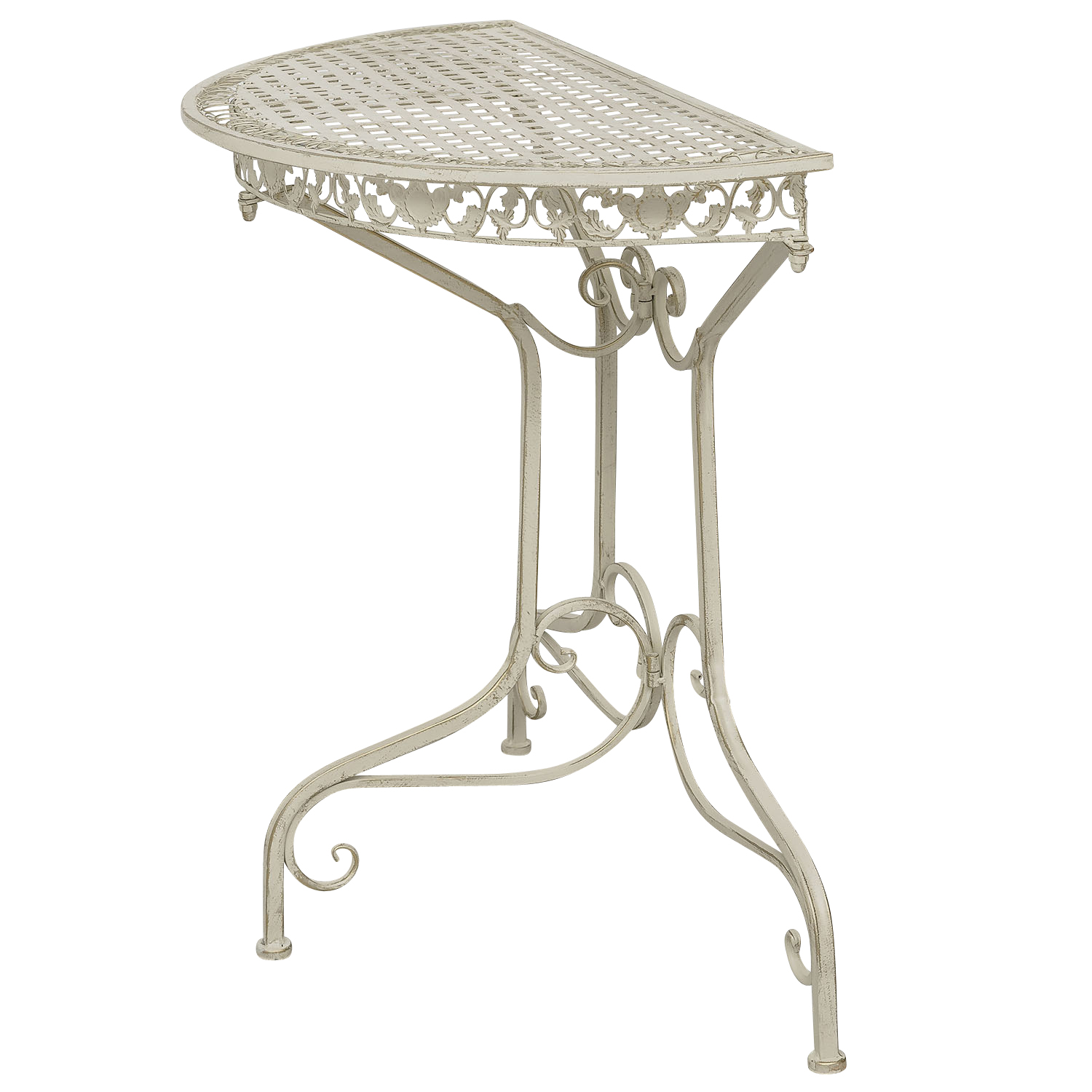 SW170200AW-7 Balkontisch Gartentisch Eisen Tisch Garten weiss Antik-Stil halbrund Konsole