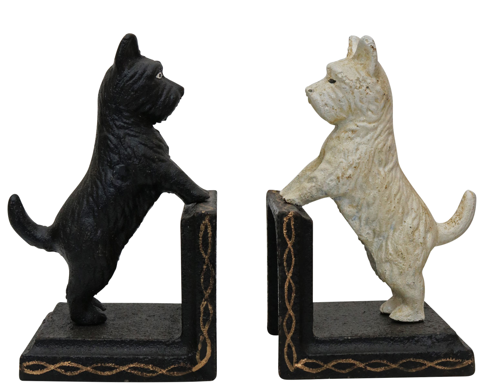 XL-48_8 2 Buchstützen Buchständer Spitz Schnauzer Terrier Hund Figur Eisen Antik-Stil