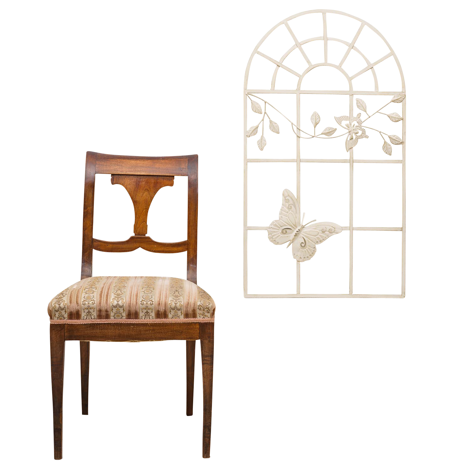 TZ-57-3 Nostalgie Stallfenster Fenster Metall Rahmen Schmetterling Antik-Stil creme 97cm