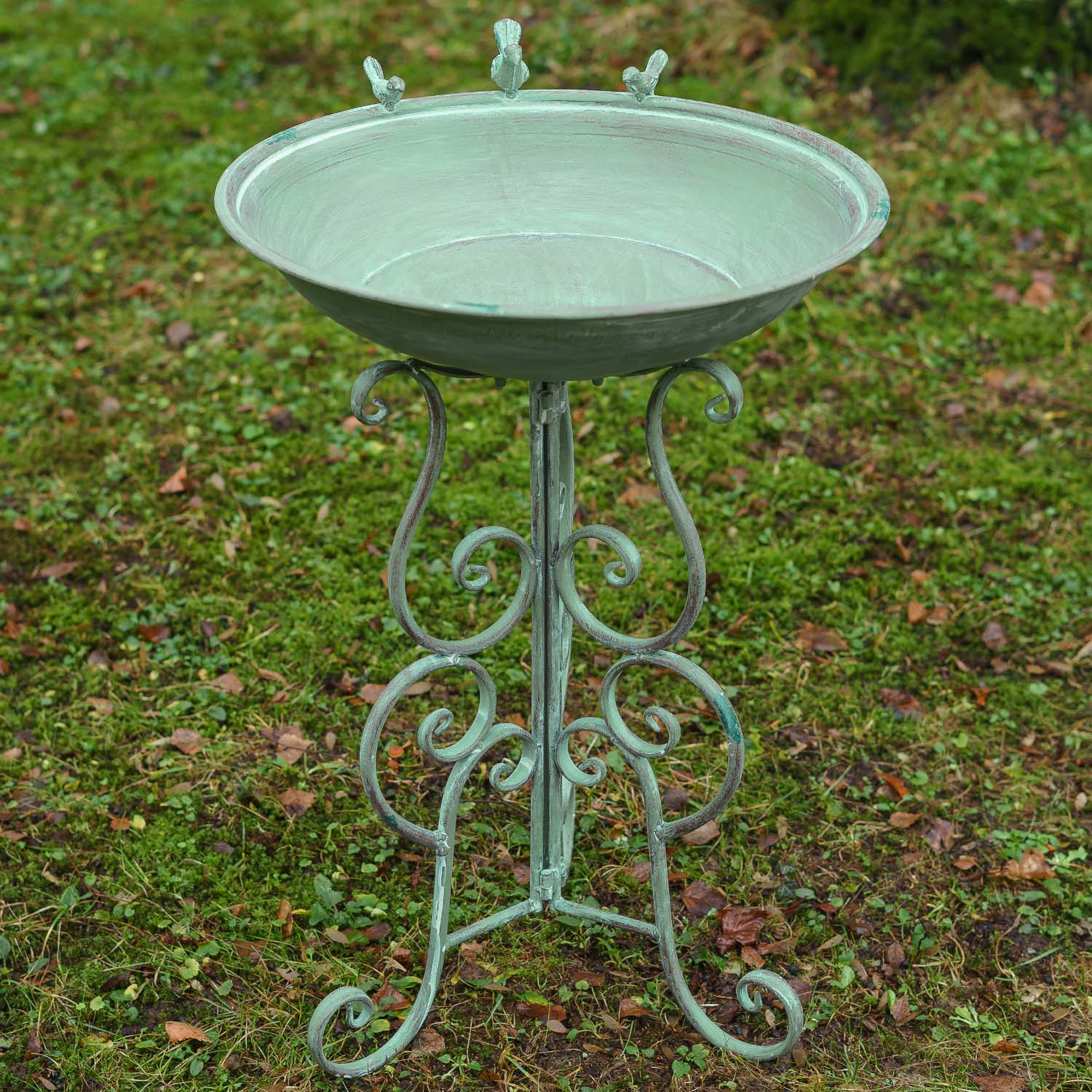 TZ-94-4 Vogeltränke Vogelbad Vogelbecken Garten Vogel Tränke Metall Antik-Stil grün 76cm