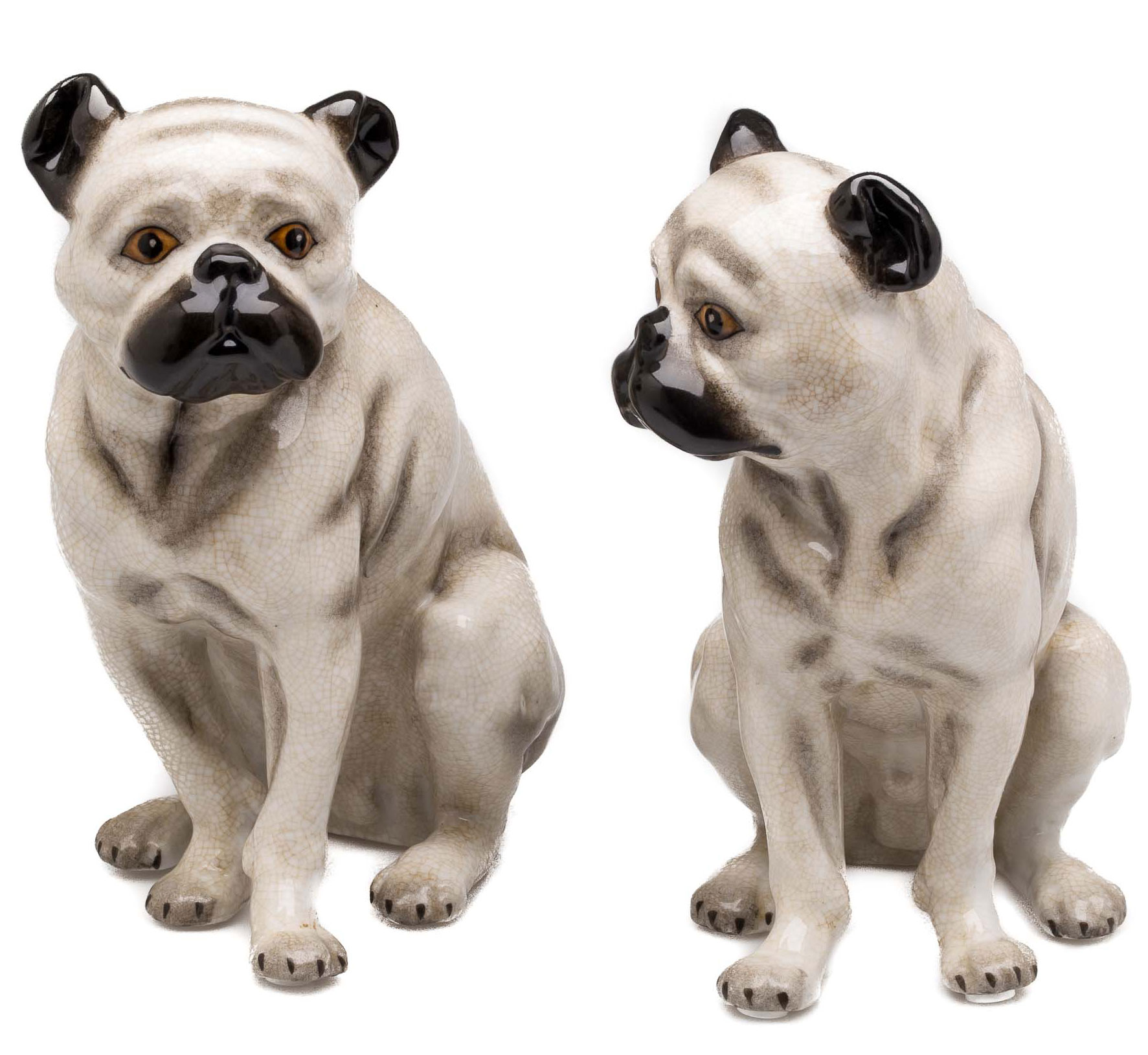WC-16-2-xl Mops Paar Porzellan Hund Figur Skulptur Porzellanfigur Dekoration im Antik-Stil