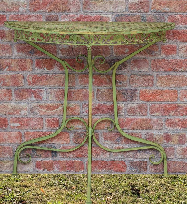 SA170200AG-11 Balkontisch Gartentisch Eisen Tisch Garten grün Antik-Stil halbrund Konsole
