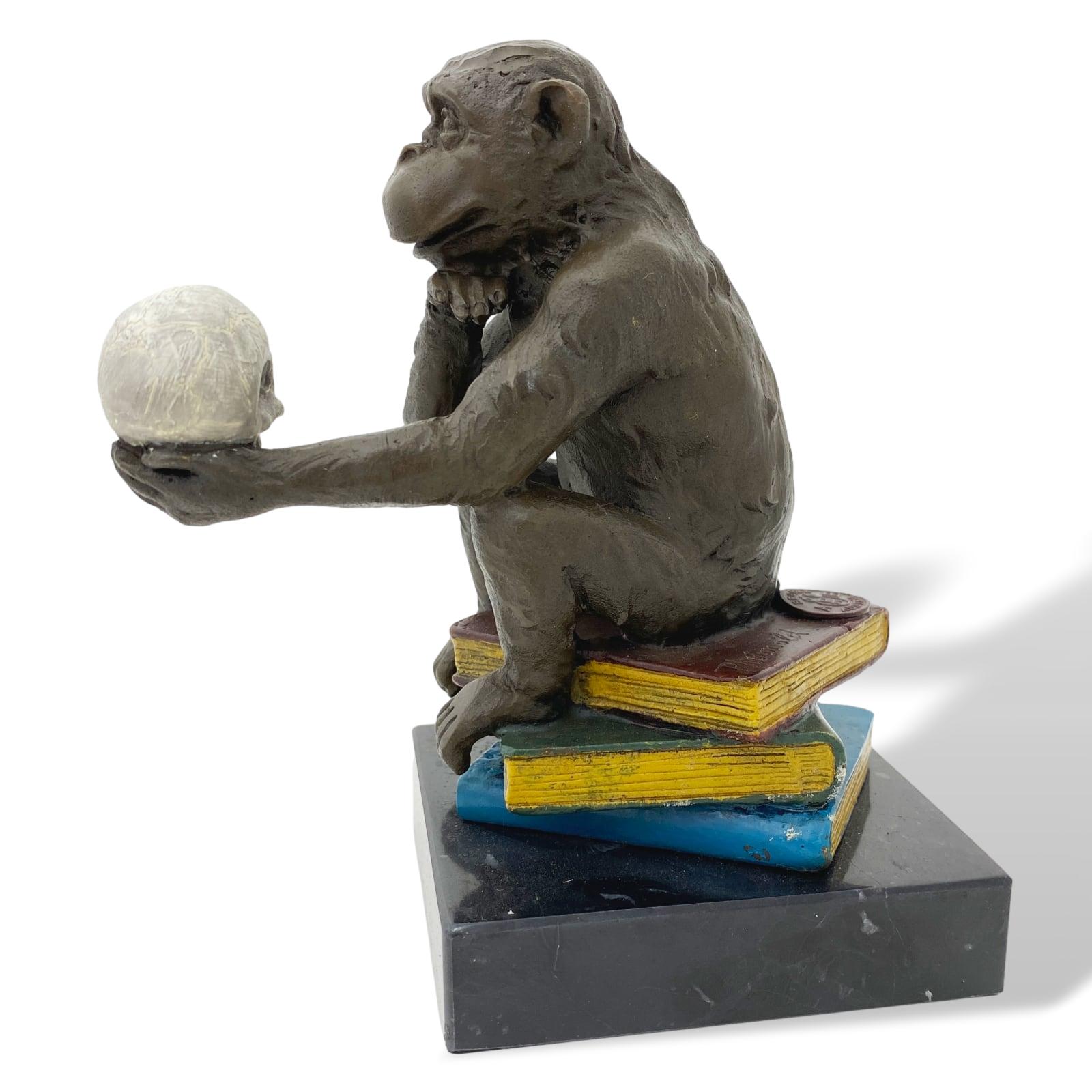 Bronzefigur Affe Darwin Philosophie Bücher Bronze Skulptur Antik-Stil 14cm
