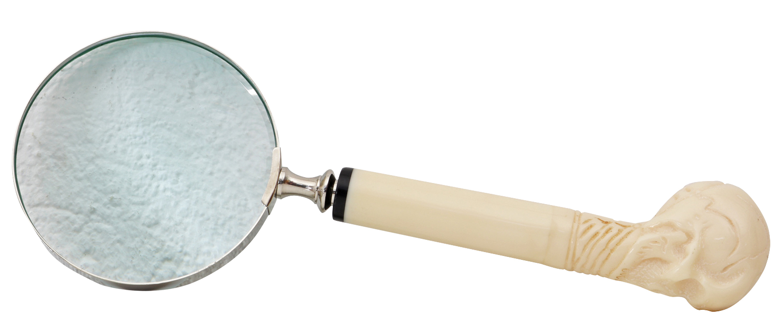 244_240_N_2 Lupe Leselupe Lesehilfe Skelett Totenkopf Vergrößerungsglas Antik-Stil weiß