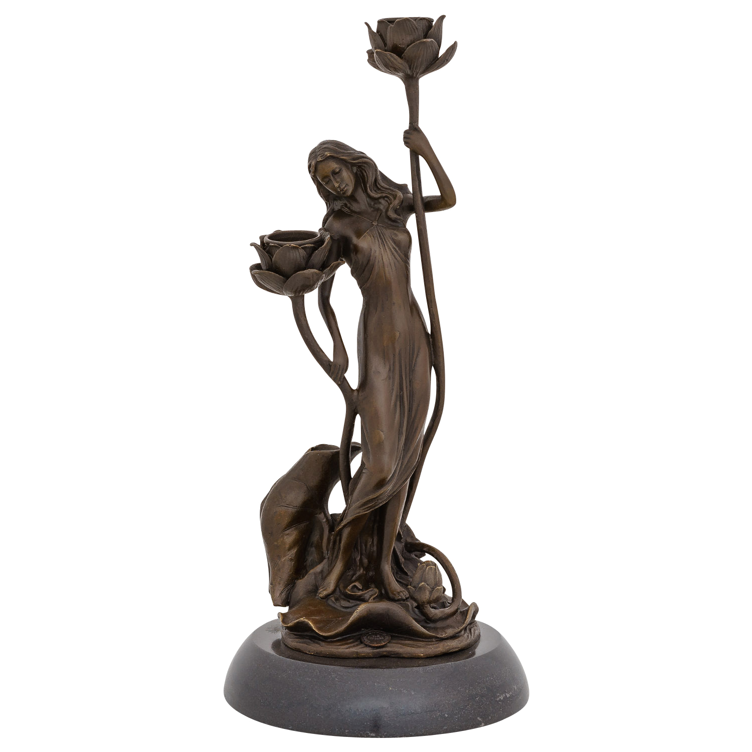 TM-51-1 Kerzenständer Bronzeskulptur Frau Rose im Antik-Stil Bronze Figur Statue 35cm