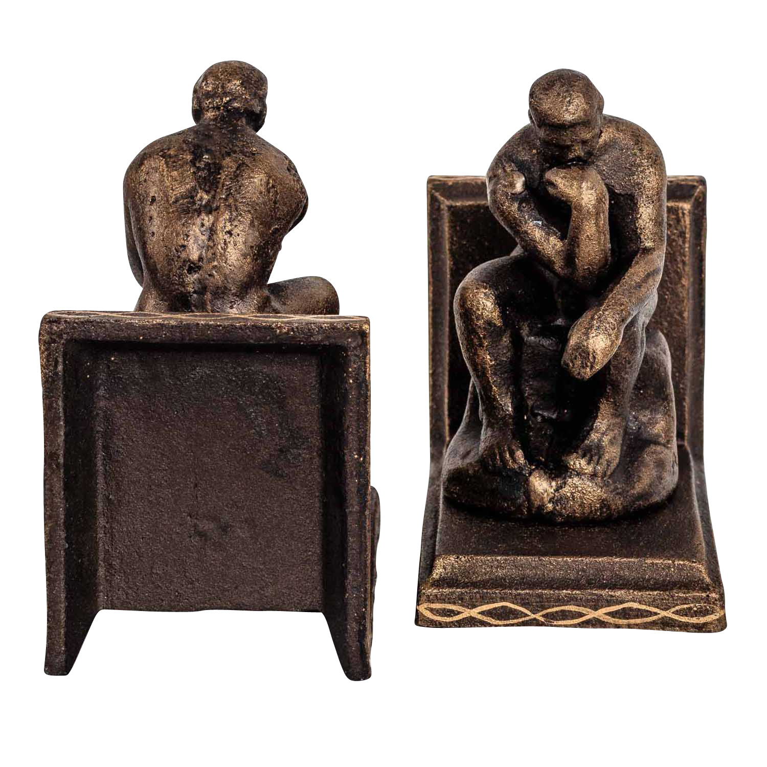 2 Buchstützen Buchständer der Denker nach Rodin Figur Skulptur Eisen Antik-Stil