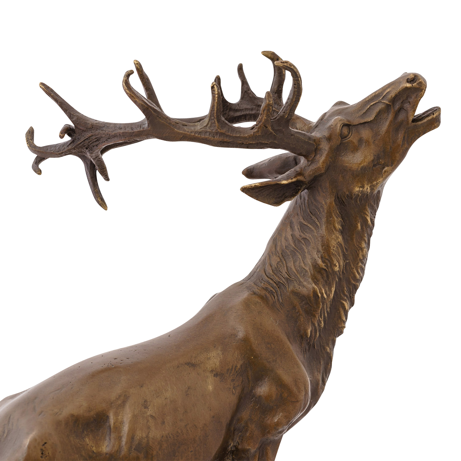 Bronzeskulptur röhrender Hirsch Felsen im Antik-Stil Bronze Figur Statue