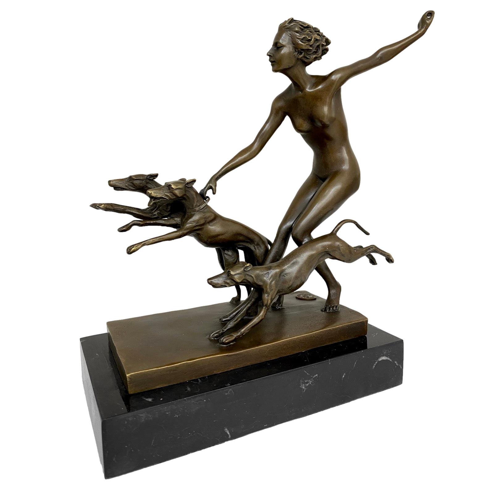 Bronzeskulptur Figur Göttin Diana Hund nach Lorenzl Antik-Stil Replik Kopie (d)