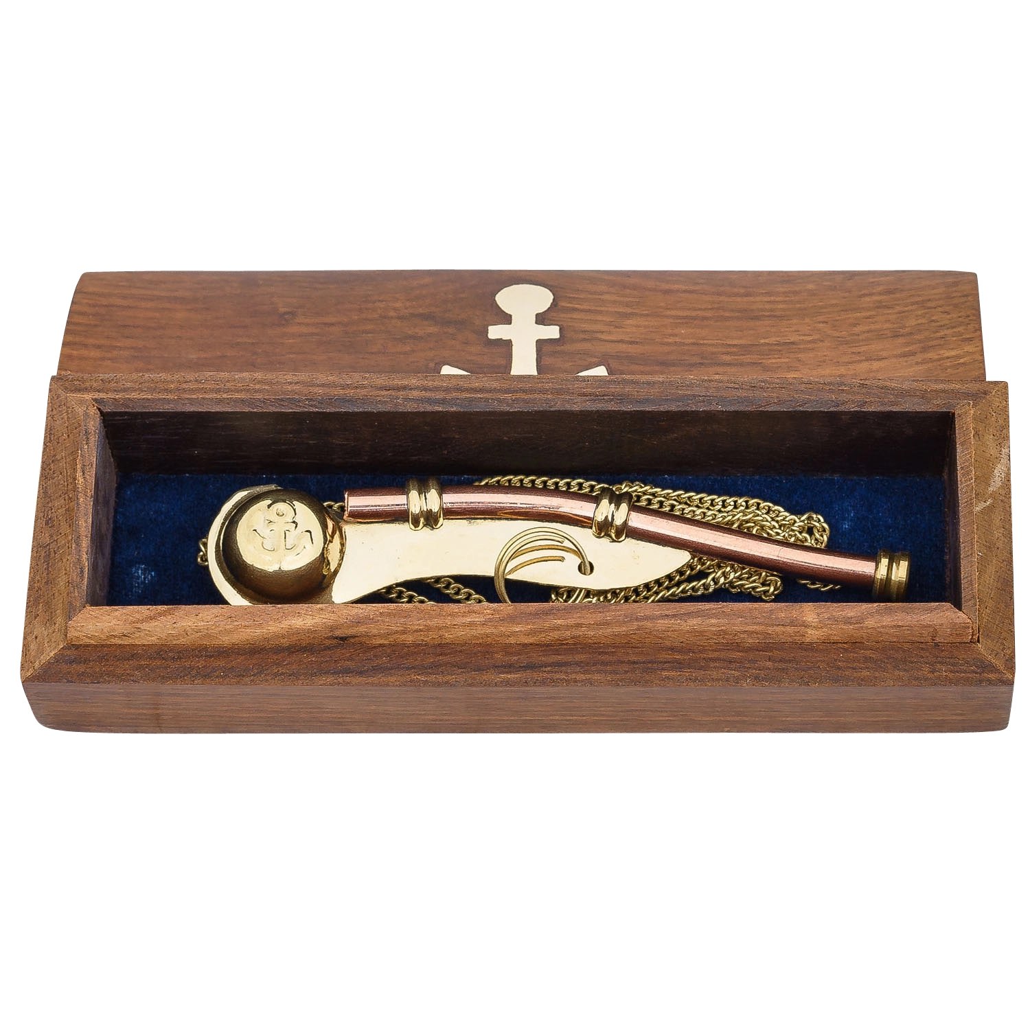 Aubaho-0273-45 Bootsmannspfeife Seemannspfeife Pfeife mit Box Pfeife Messing Holz Antik-Stil