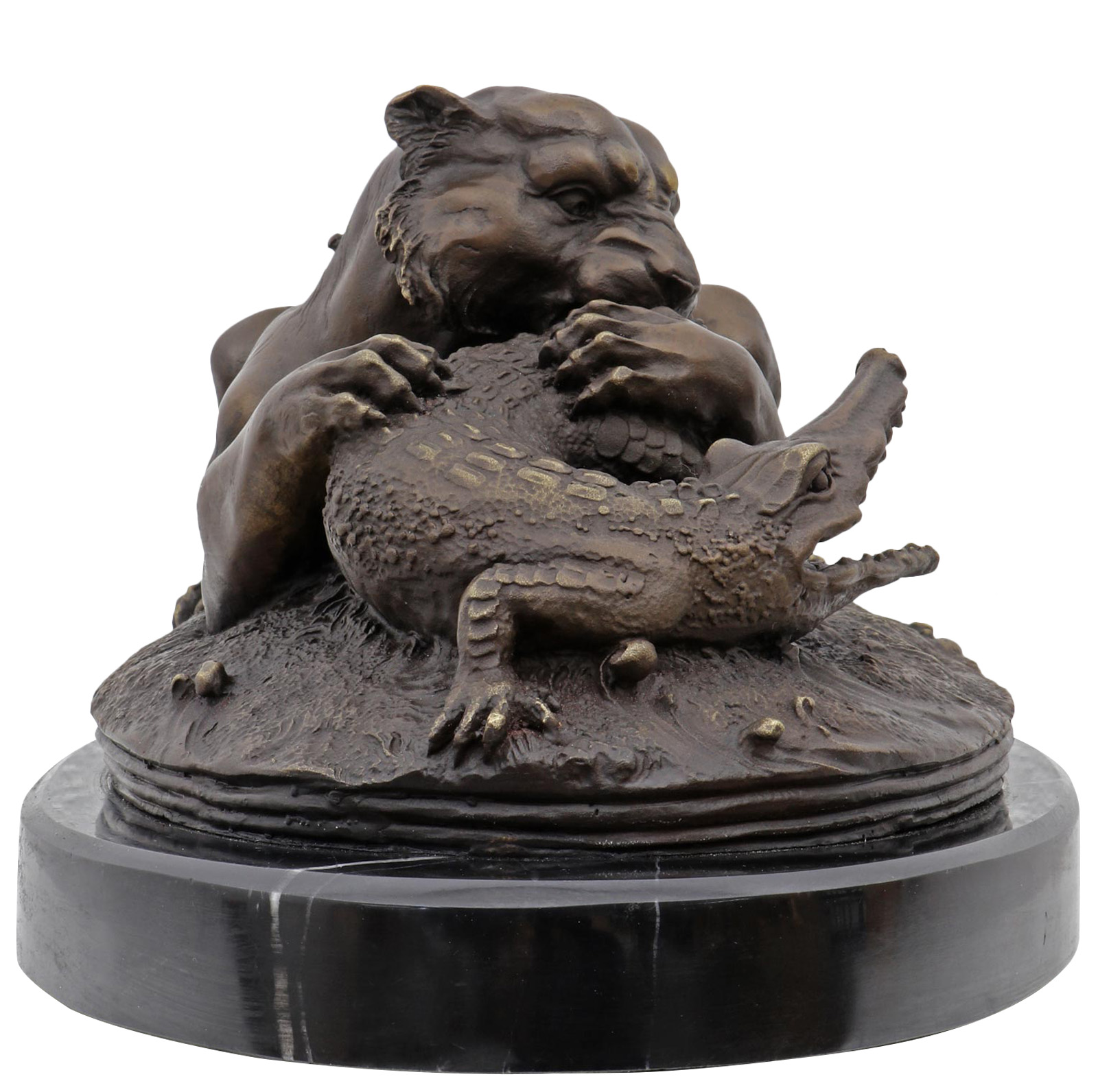 YY-32_4 Bronzeskulptur Tiger Gavial Krokodil im Antik-Stil Bronze Figur Statue 42cm