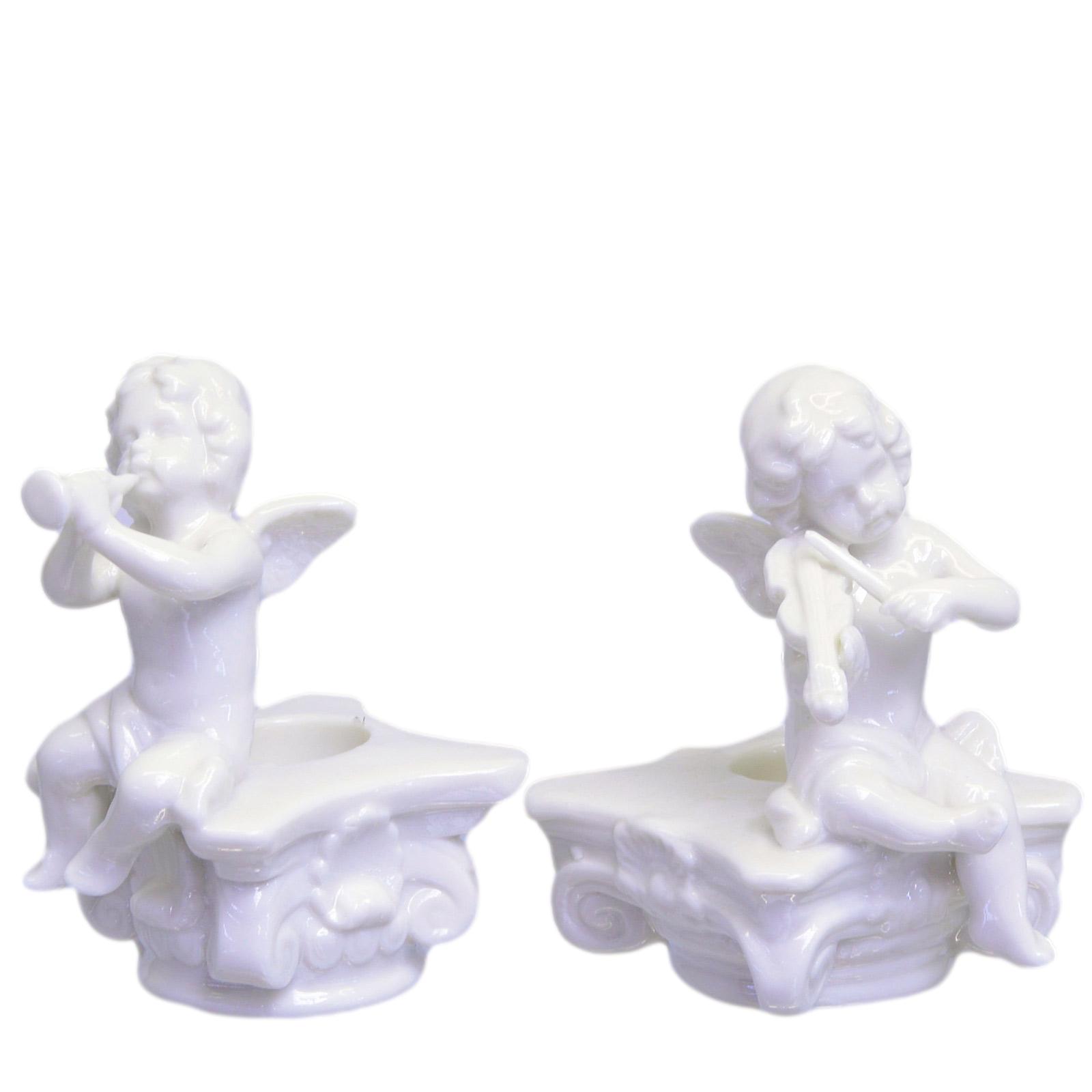 Pair of candlesticks Christmas candle holder porcelain 9cm antique style