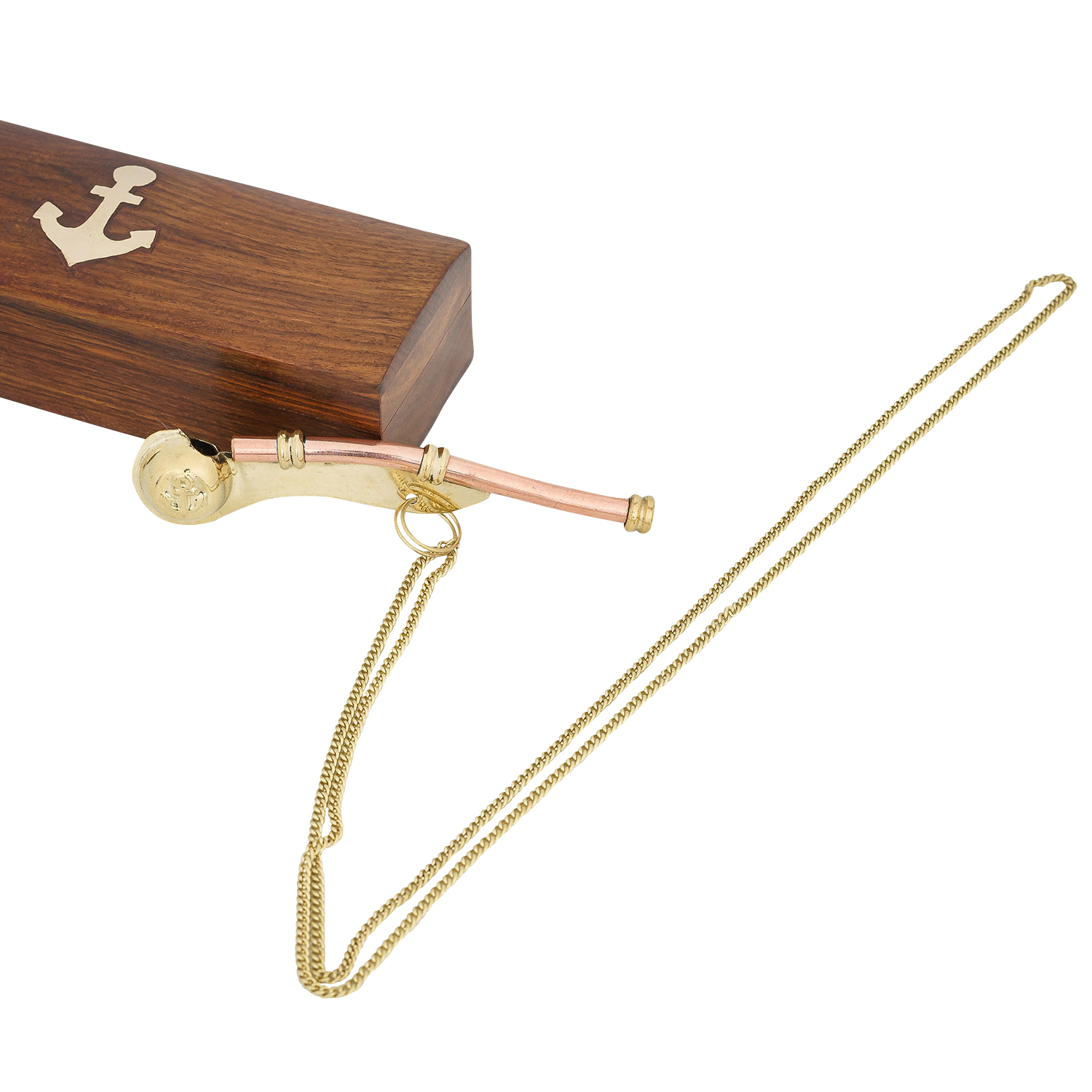 Aubaho-0273-3 Bootsmannspfeife Seemannspfeife Pfeife mit Box Pfeife Messing Holz Antik-Stil